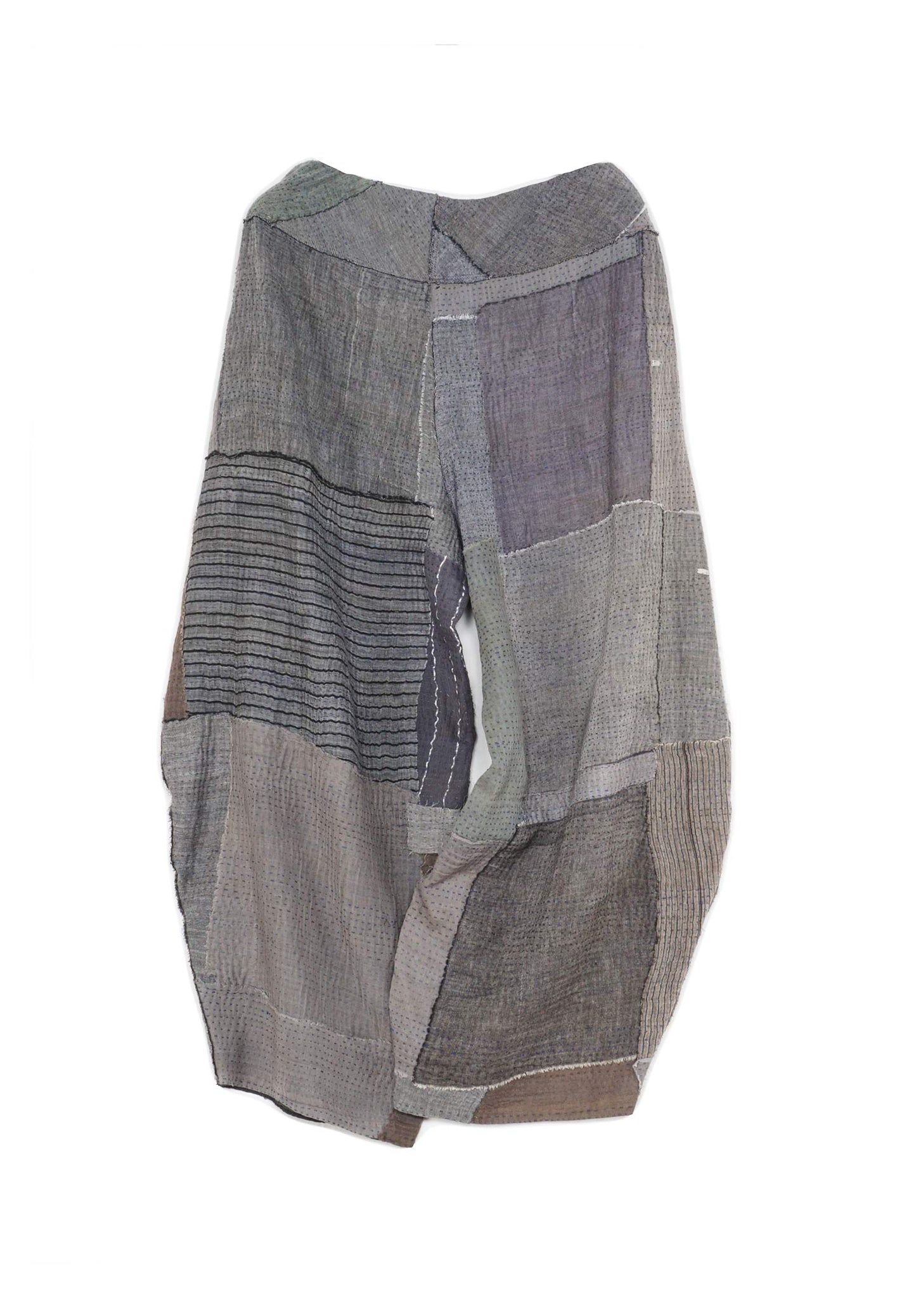 FRAYED PATCH KANTHA HAREM PANTS - fi2605-gry -