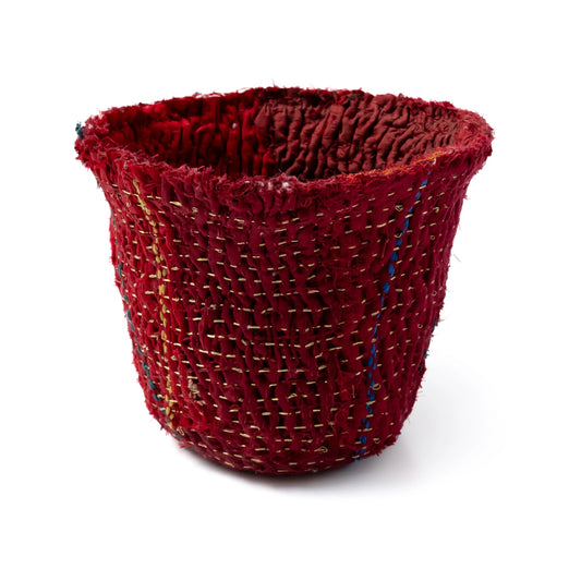 Handcrafted Kantha (metallic kantha) Deep Bowl -Red
