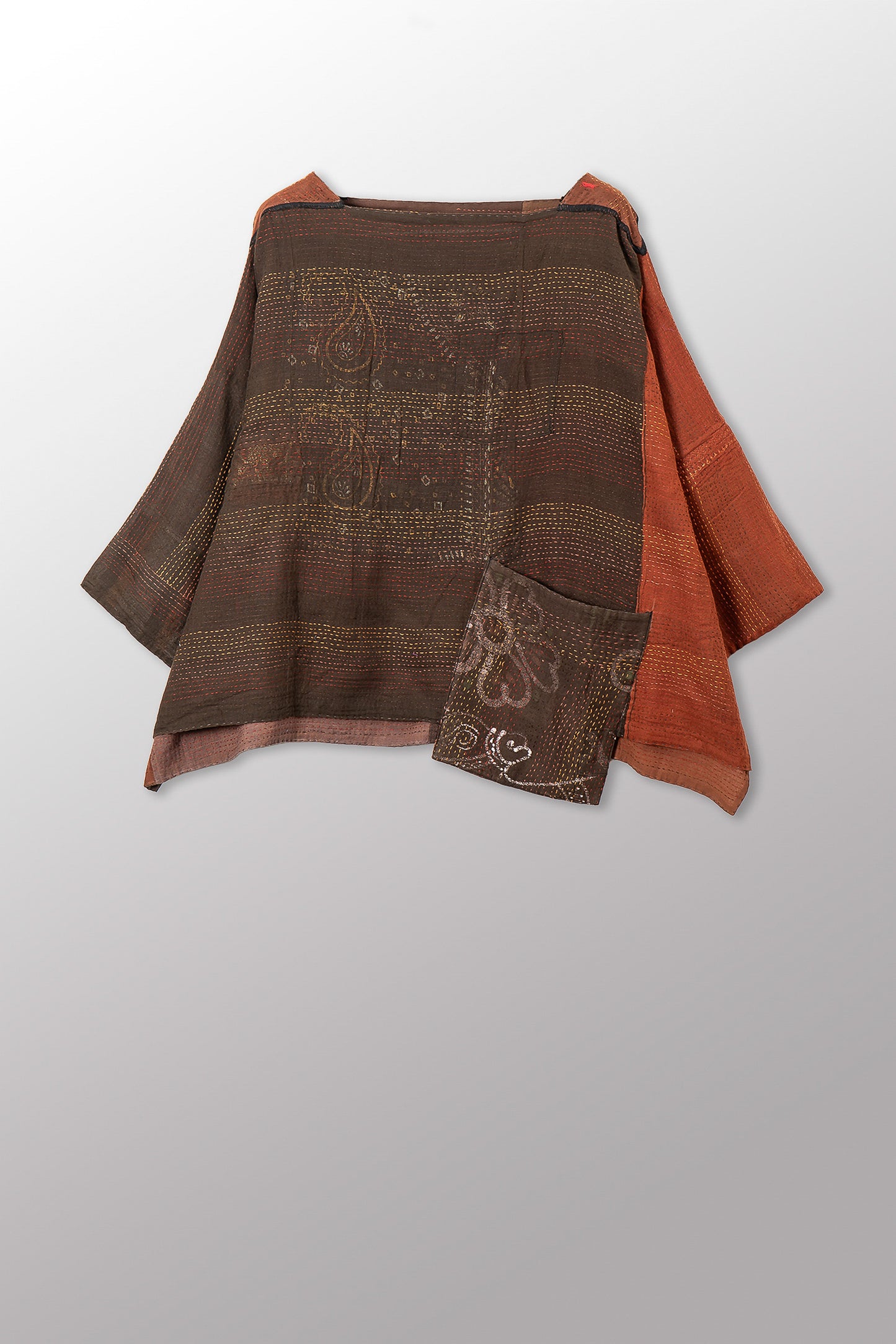 BROCADE PATCHED KANTHA 3/4 SLV. CROP TOP MIO - bp2538-brn -