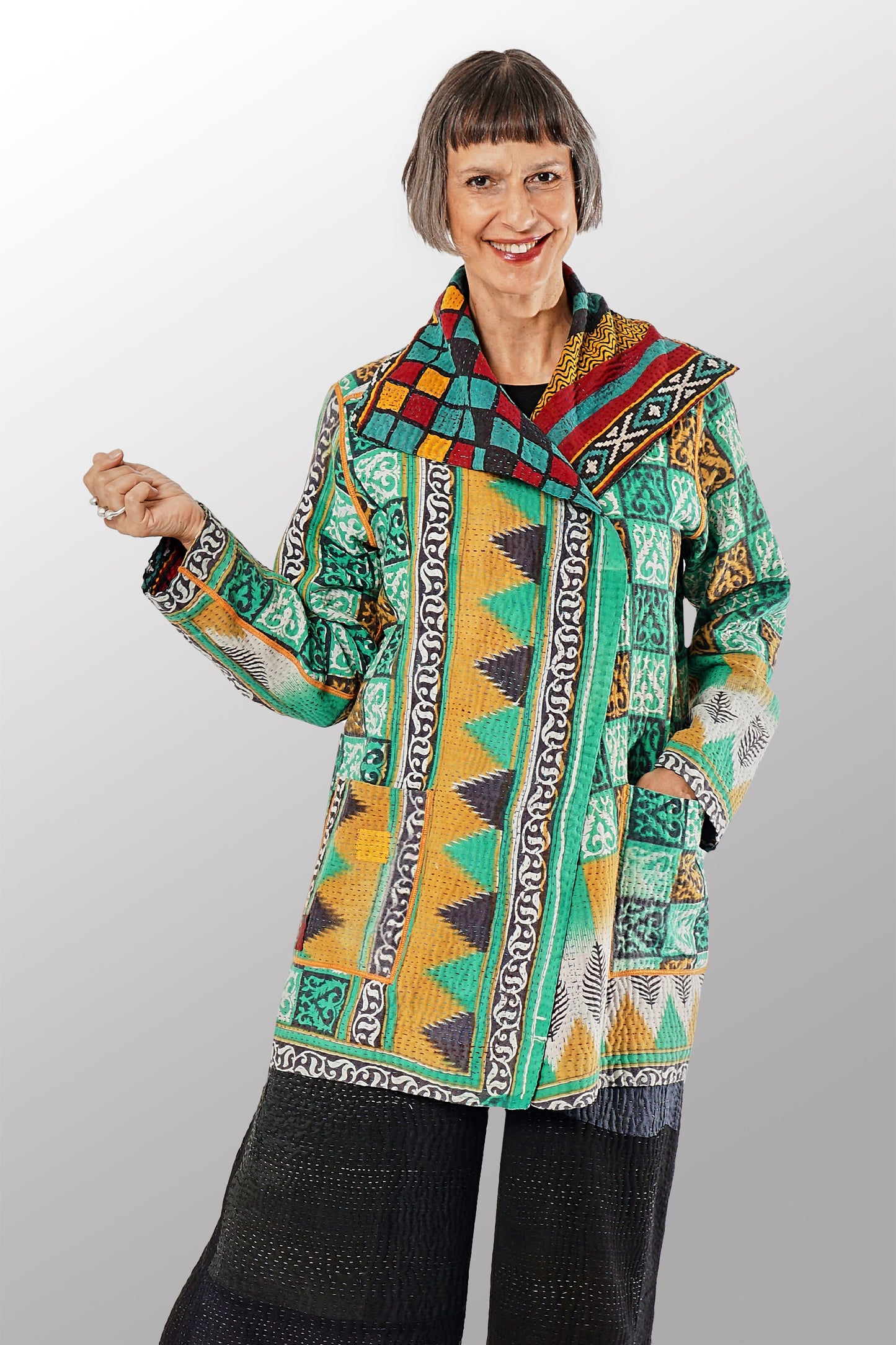 VINTAGE COTTON KANTHA POCKET JKT - cv4002-0172a -