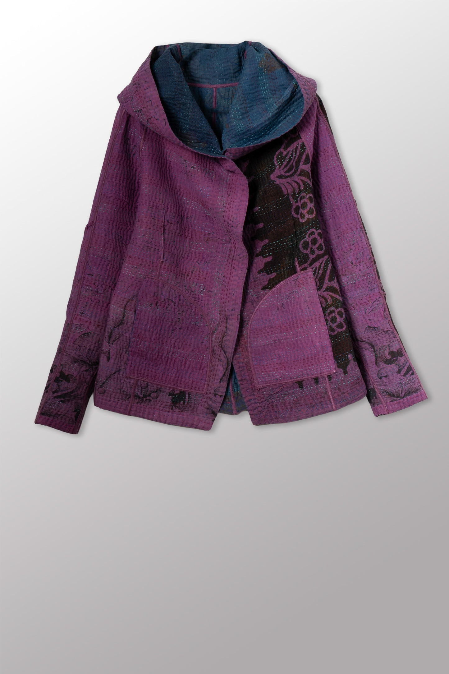 COTTON OVERDYE KANTHA HOODIE JACKET - ov4036-cprp002s -