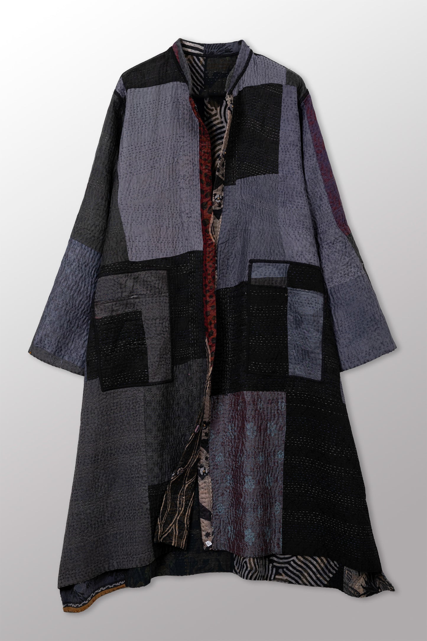 JACQUARD SILK KANTHA KAFTAN COAT - js4343-cblk001s -