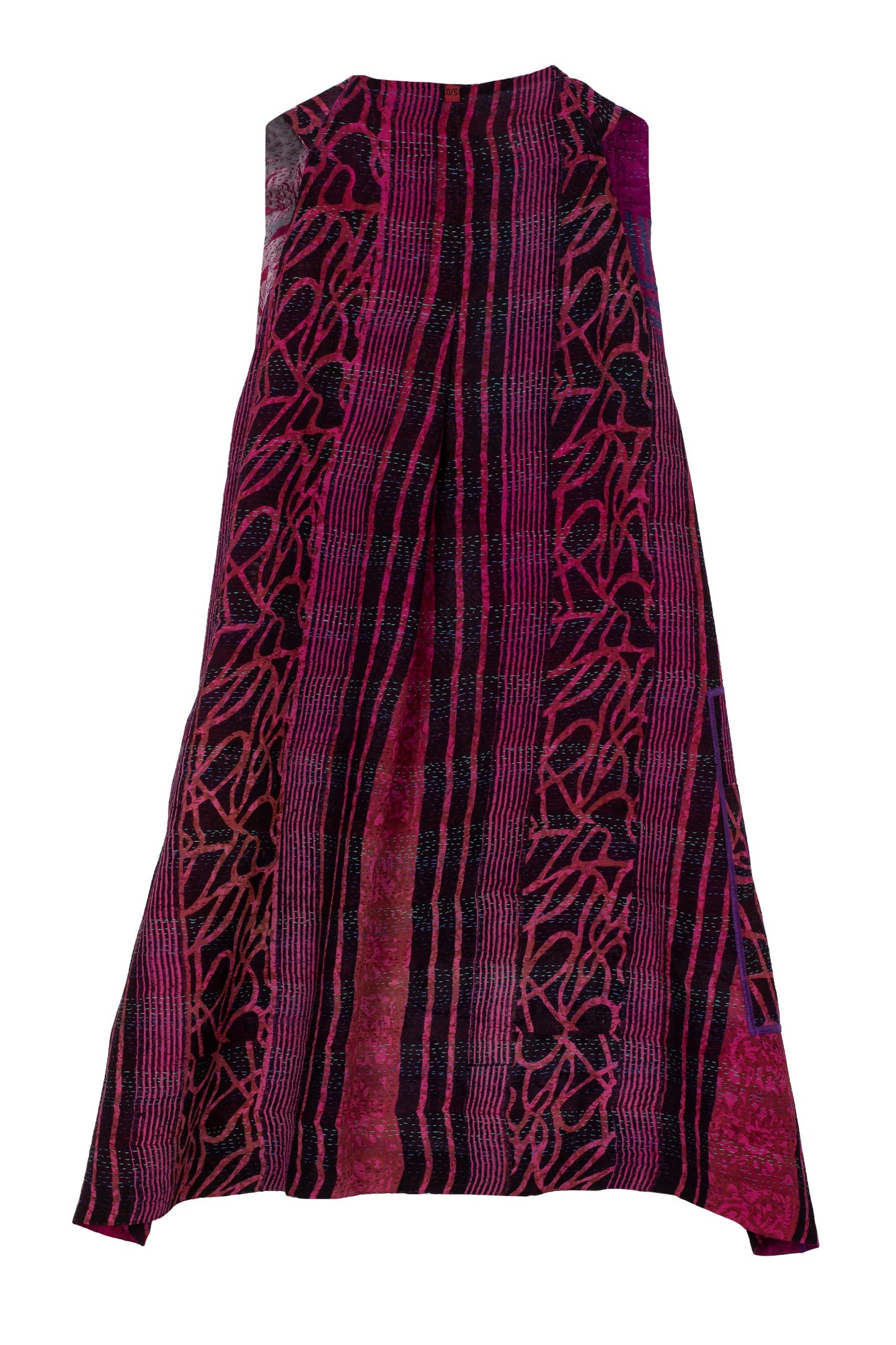 GEORGETTE VINTAGE SILK PATCH KANTHA BACK PLEATED VEST - gs2221-pik -
