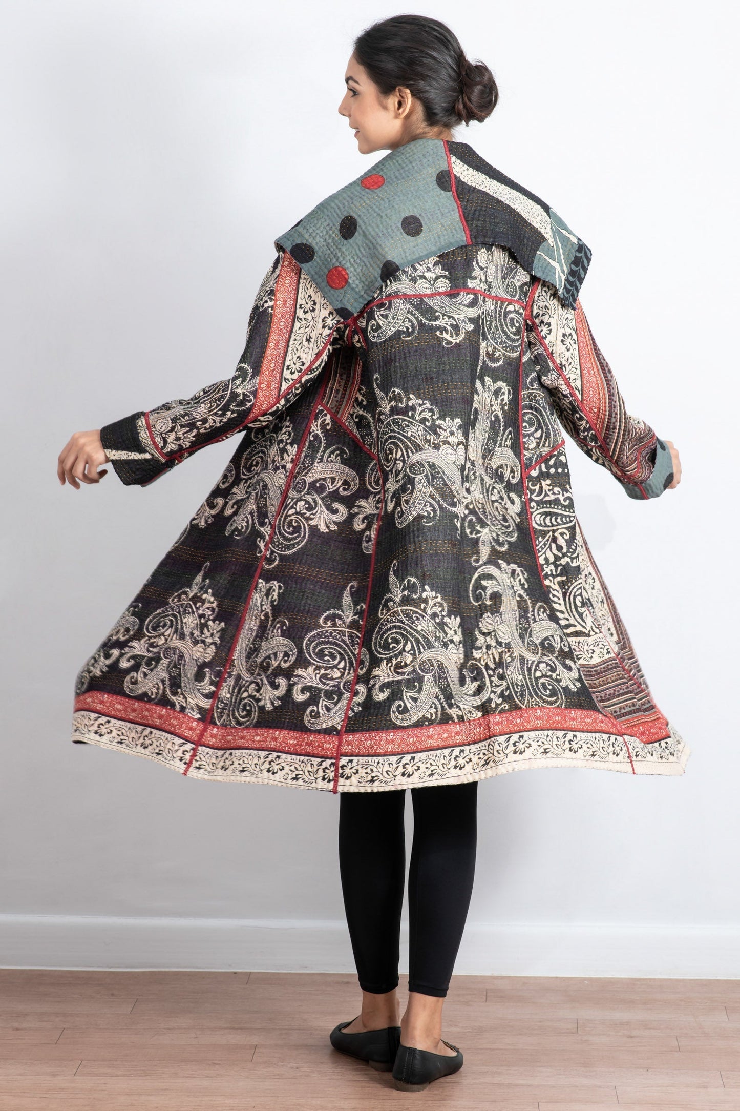 DOT & PAISLEY KANTHA A-LINE COAT - dp4309-nvy -