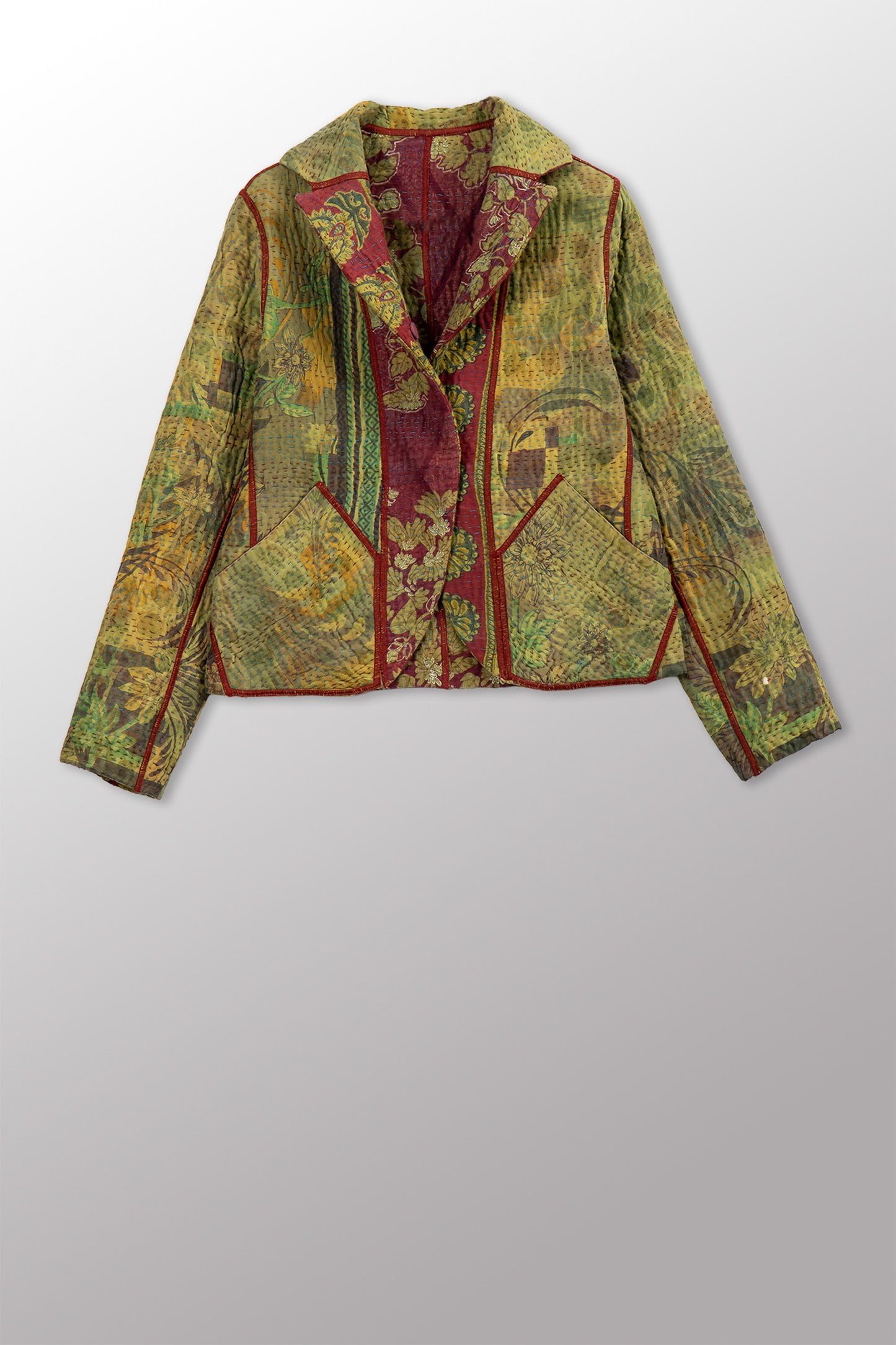 COTTON OVERDYE KANTHA CROPPED BASIC JACKET - ov4096-cgrn001s -