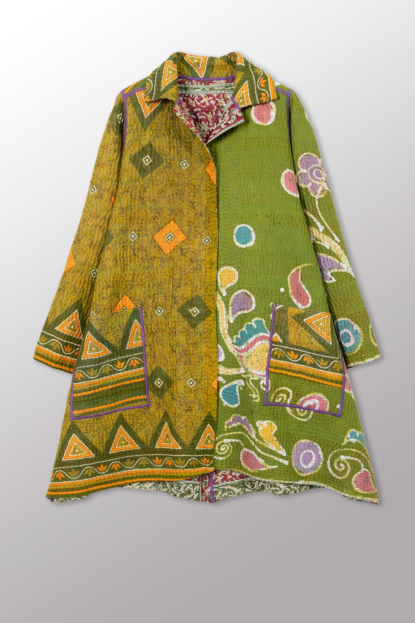 VINTAGE COTTON KANTHA A-LINE DUSTER - cv4311-0115a -