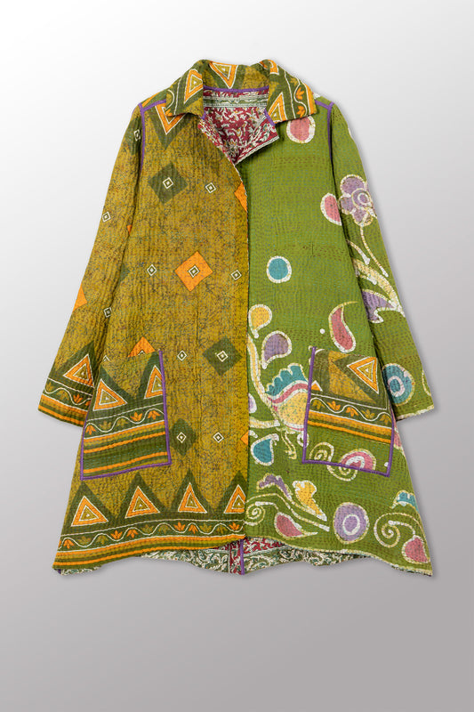 VINTAGE COTTON KANTHA A-LINE DUSTER - cv4311-0115a -