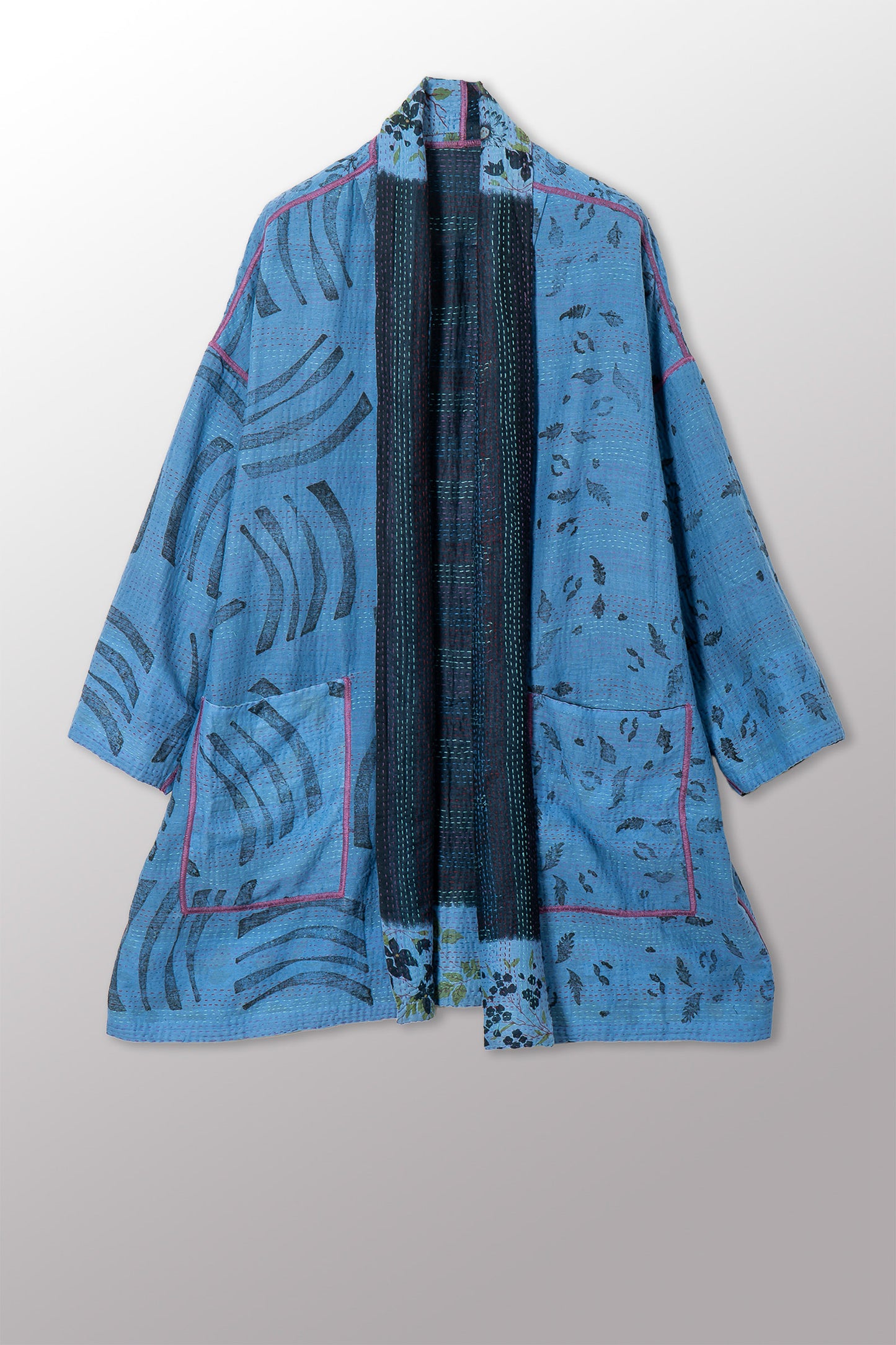 VINTAGE COTTON & NEW VOILE KANTHA HAORI JACKET - cn2068-0003a -