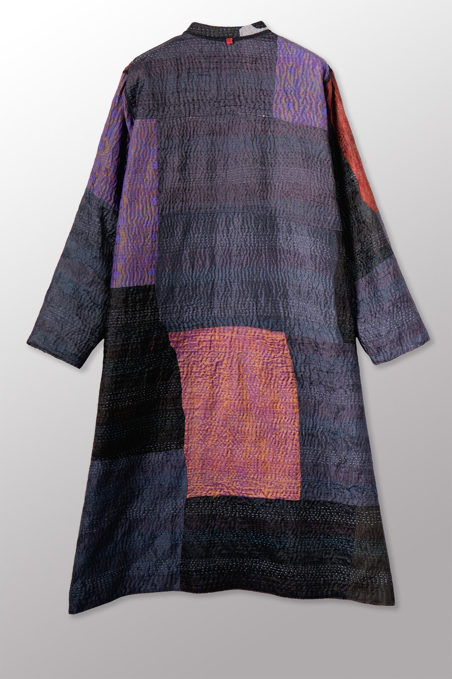 JACQUARD SILK KANTHA KAFTAN COAT - js4343-blk -
