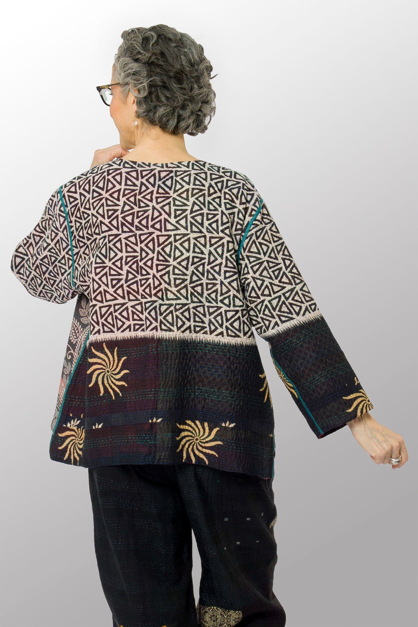 VINTAGE COTTON KANTHA A-LINE SHORT JKT - cv4019-0019a -