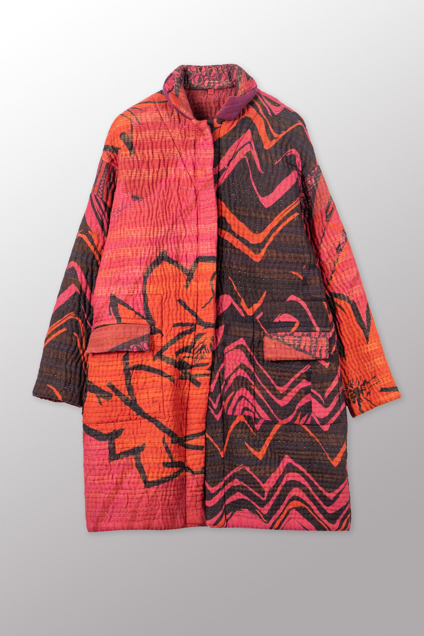 QUILTED OVERDYE COTTON KANTHA LONG LINE JACKET - oq5059-cred001m -