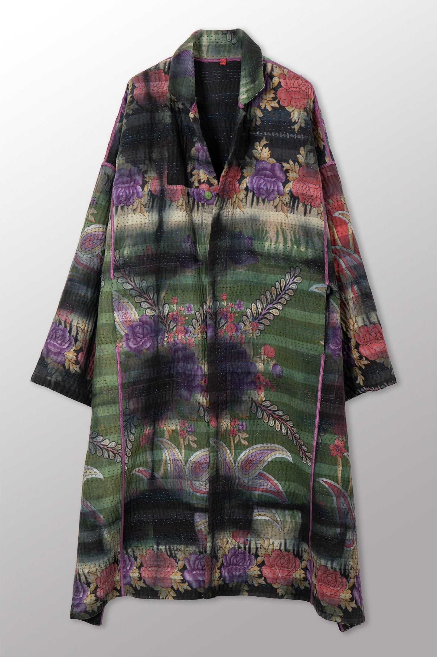 VINTAGE COTTON GREY CLAMP TIE DYE KANTHA  NEW OVERSIZED COAT - su4342-0001a -
