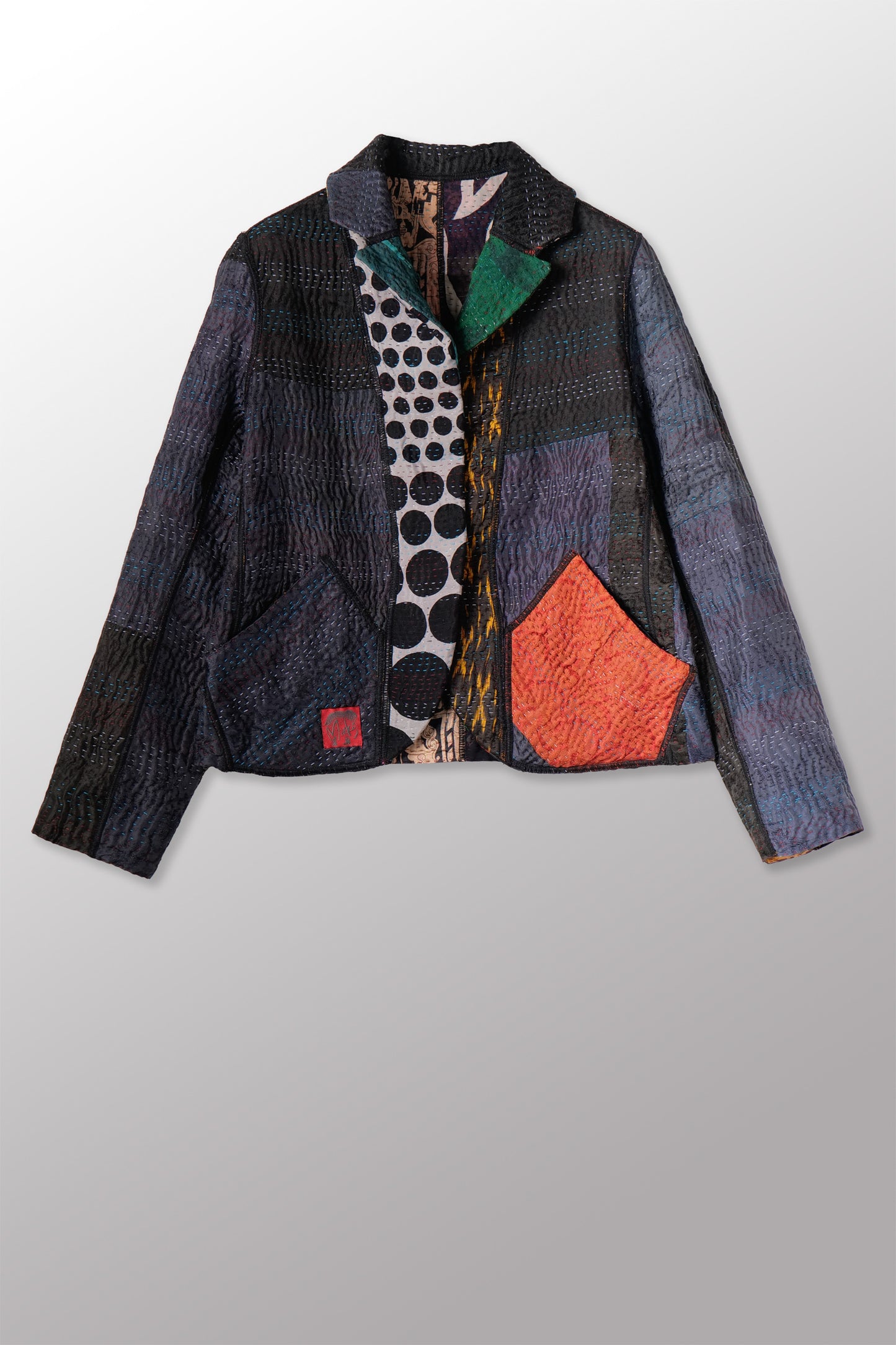 JACQUARD SILK KANTHA CROPPED BASIC JACKET - js4096-blk -