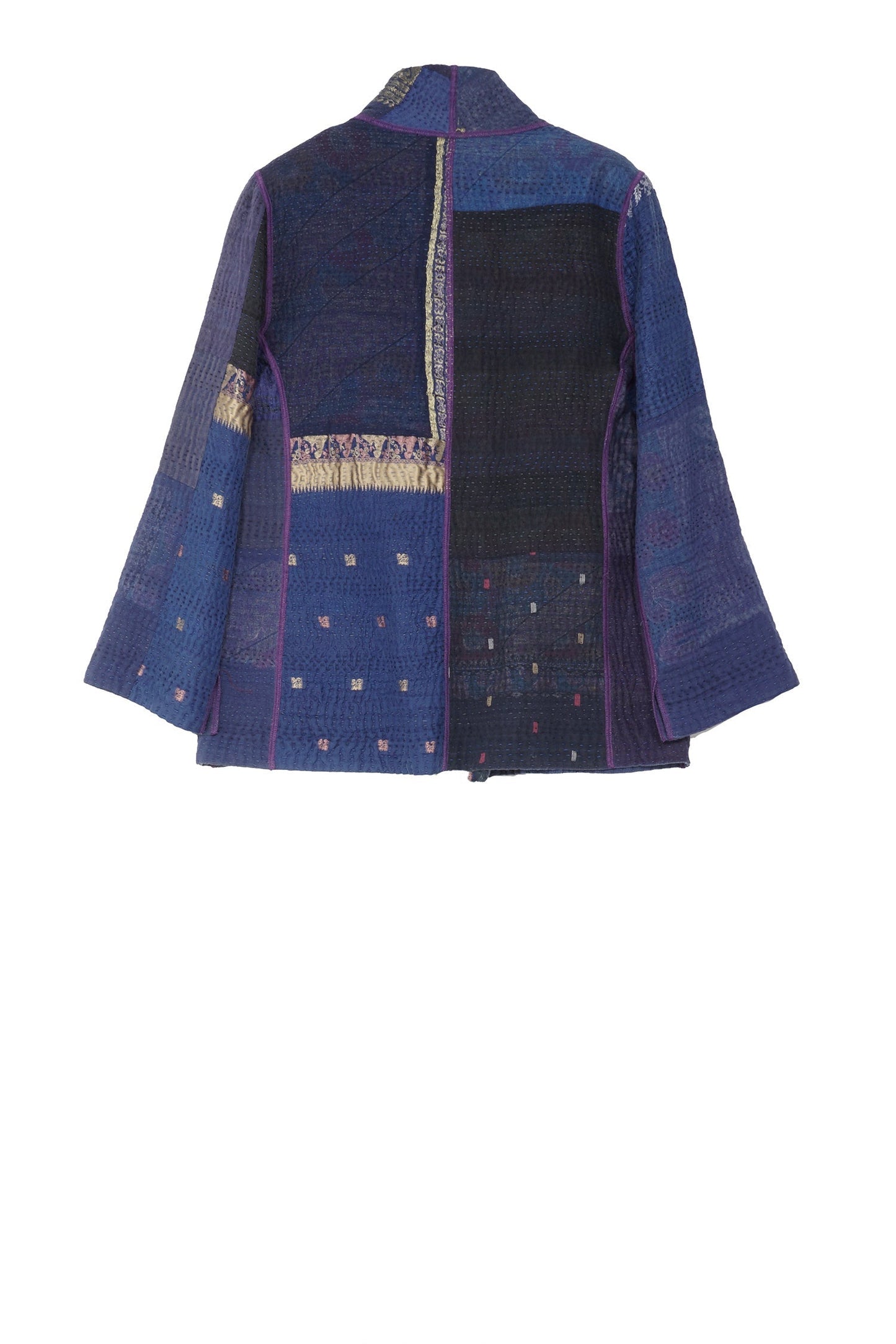 COTTON SILK SW PATCH KANTHA SHORT JKT - ws4007-nvy -