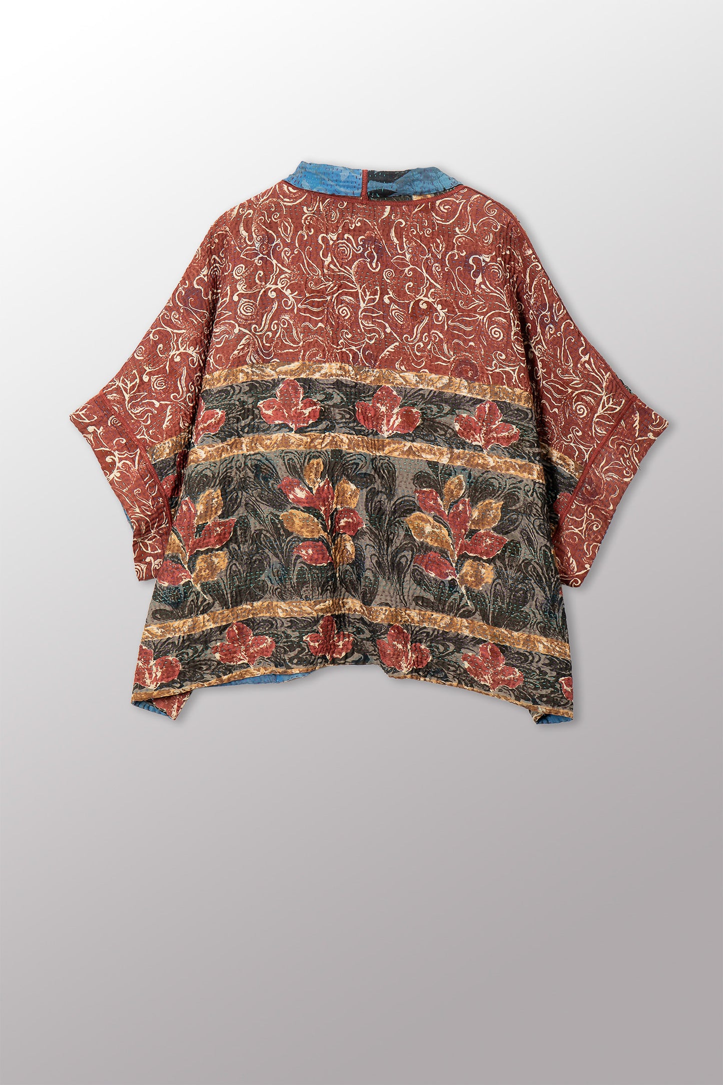 VINTAGE SILK GEORGETTE COTTON KANTHA MINI PONCHO - gc4060-0001a -
