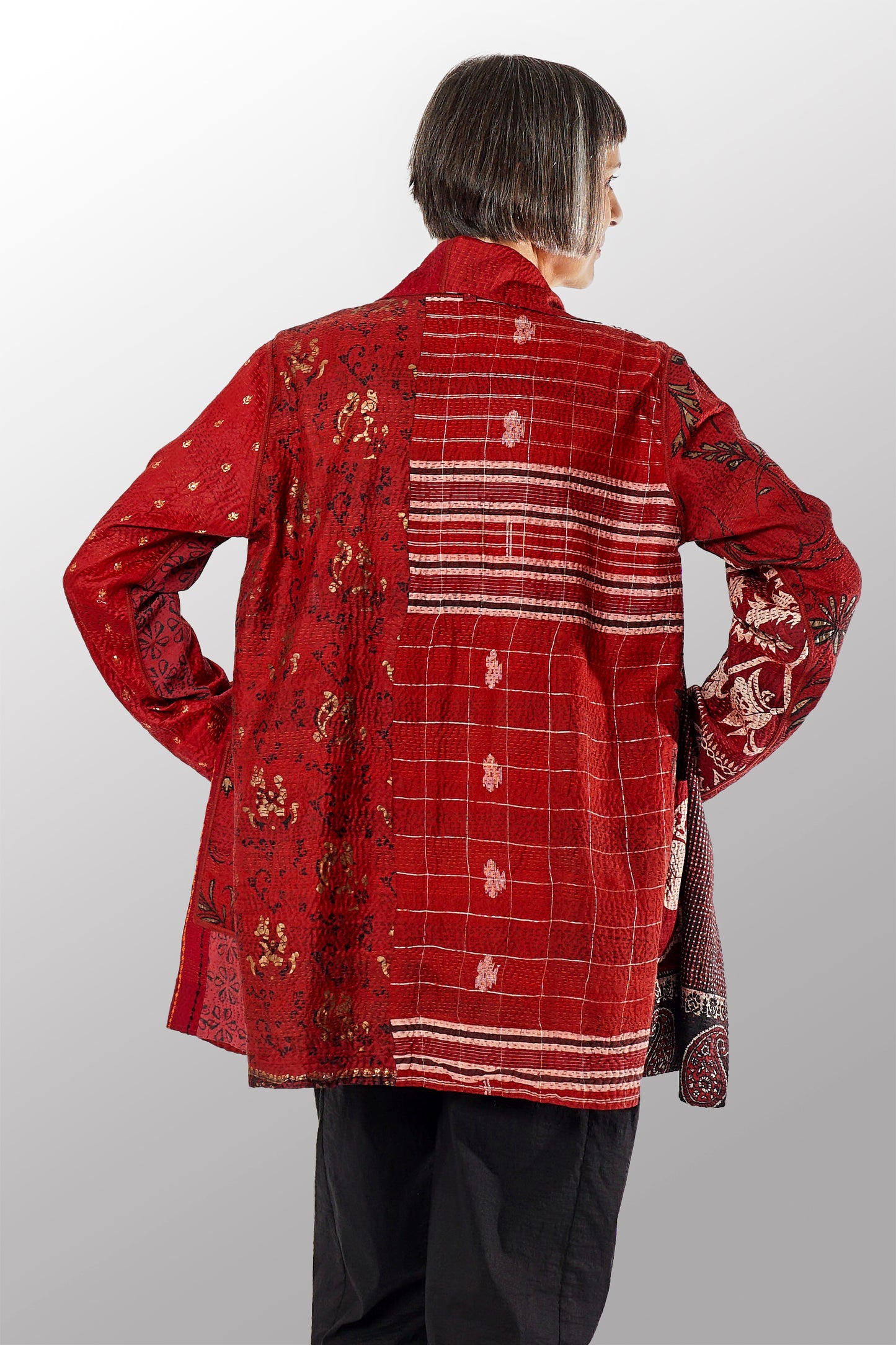 VINTAGE SILK PATCH KANTHA POCKET JKT - vp2002-red -