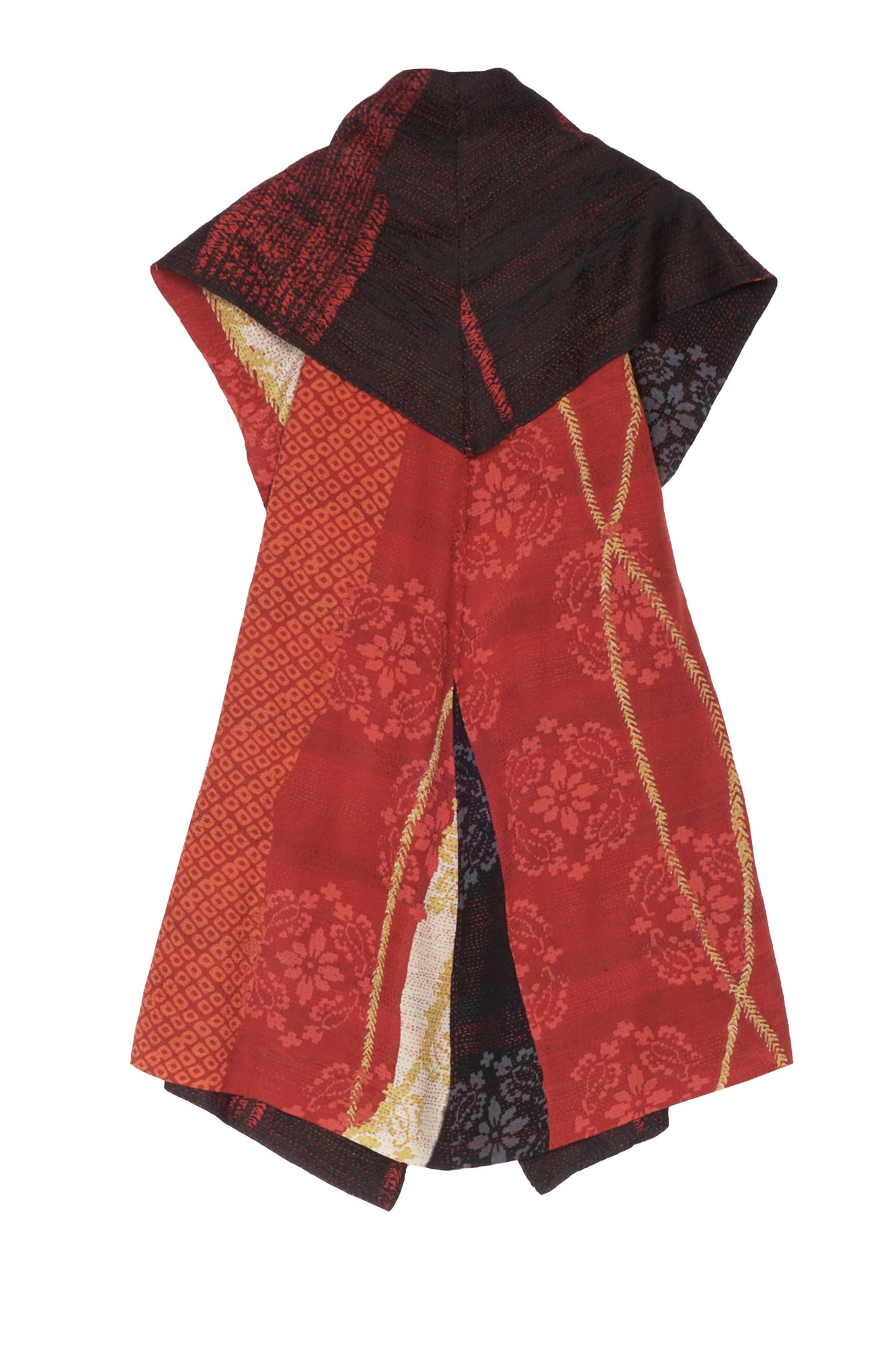 KIMONO PRINT KANTHA CIRCULAR VEST - kp2201-red -