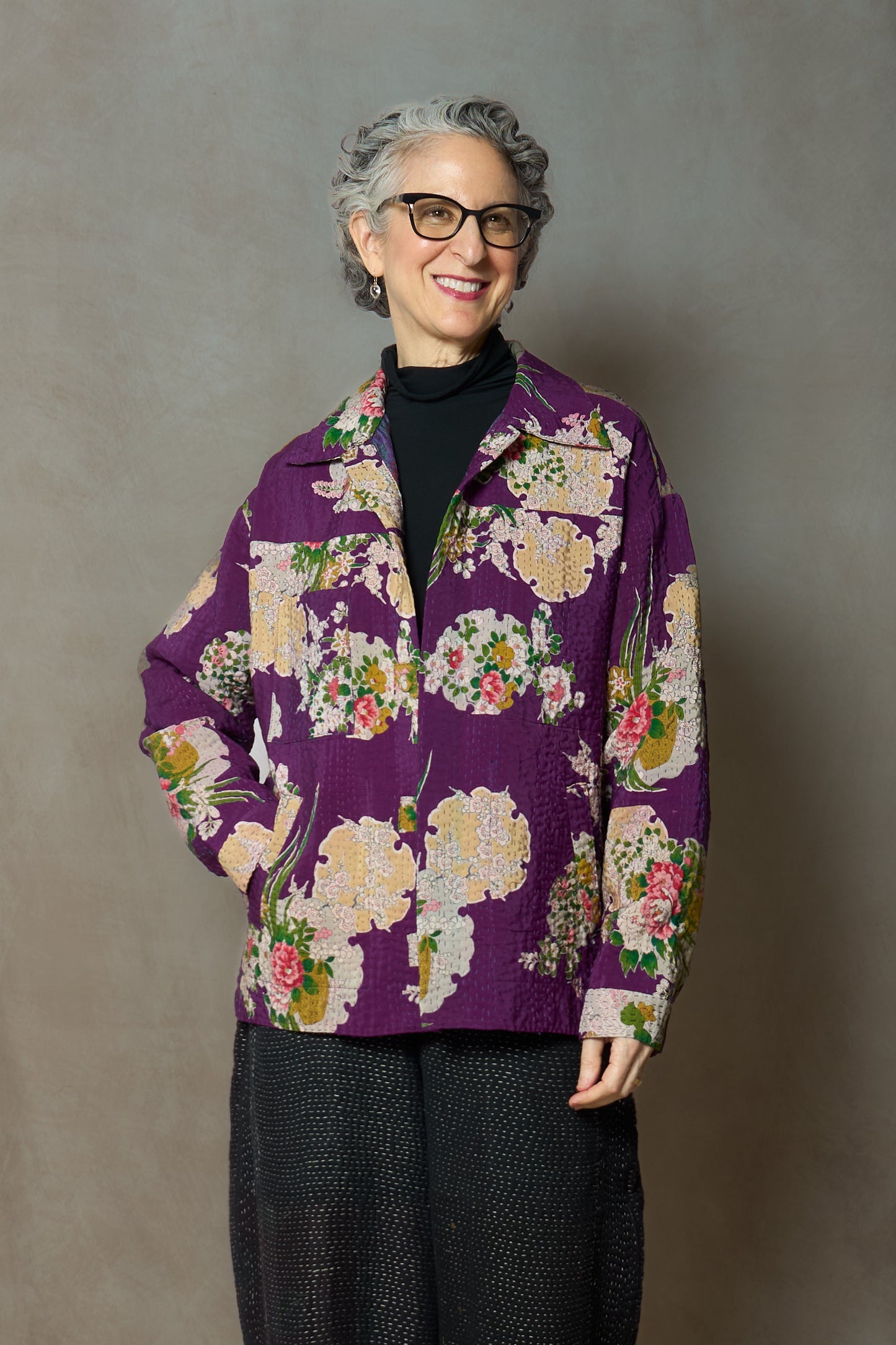 KIMONO WITH VINTAGE SILK KANTHA WORKERS JACKET - ks2085-0001s -
