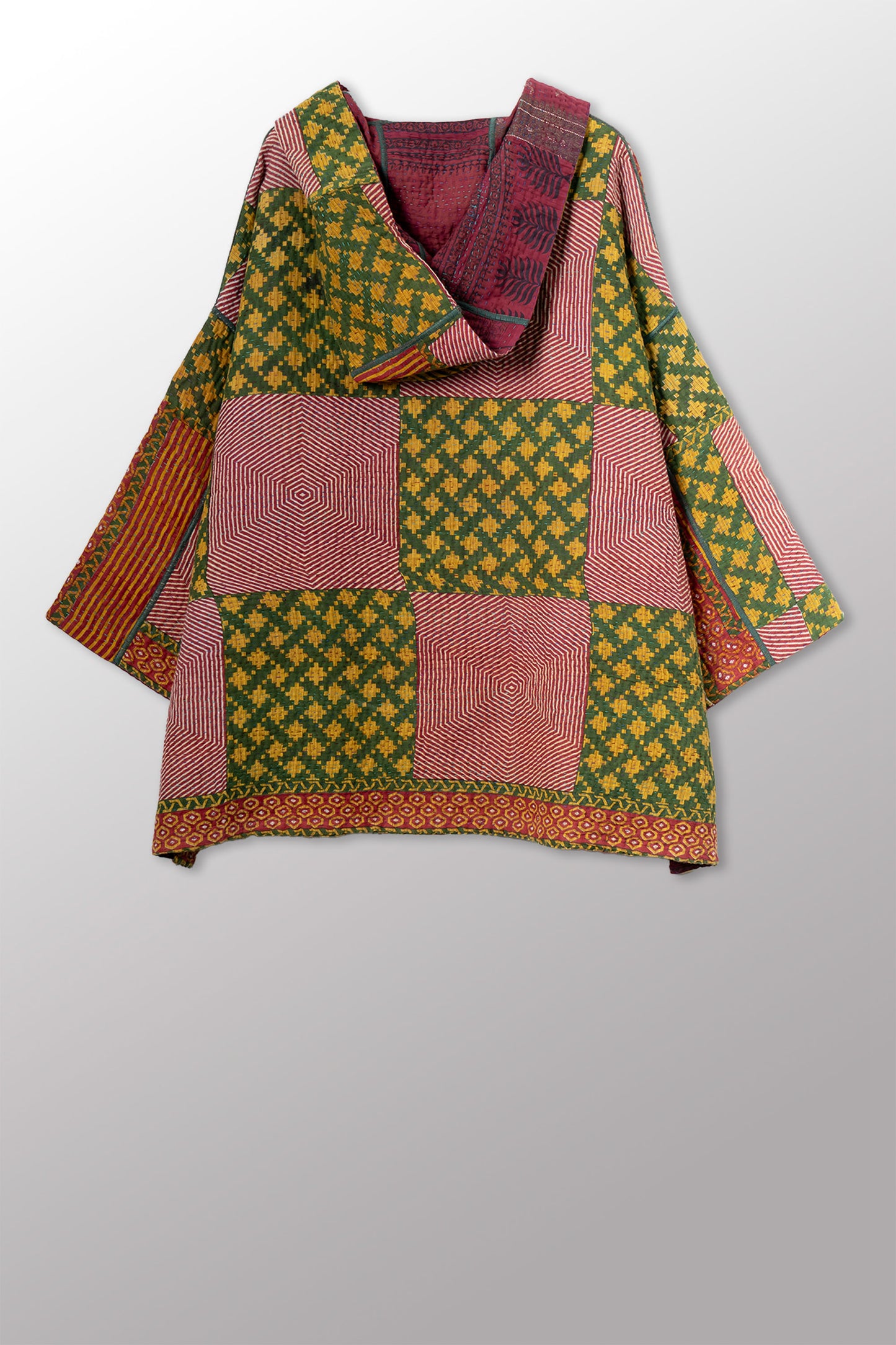 VINTAGE COTTON KANTHA HOODIE PONCHO - cv4064-0045a -