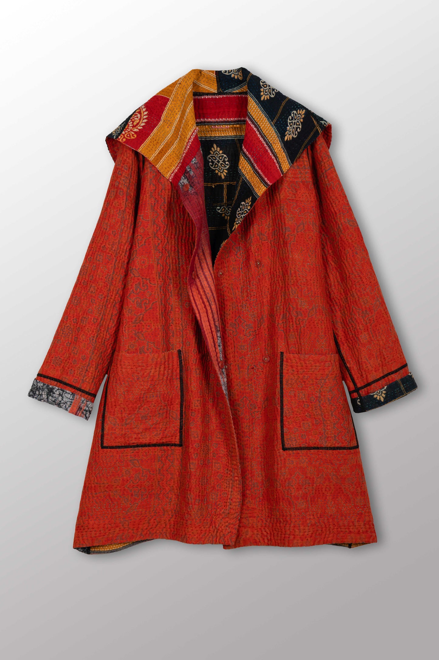 VINTAGE COTTON KANTHA POCKET MEDIUM COAT - cv4316-0045m -