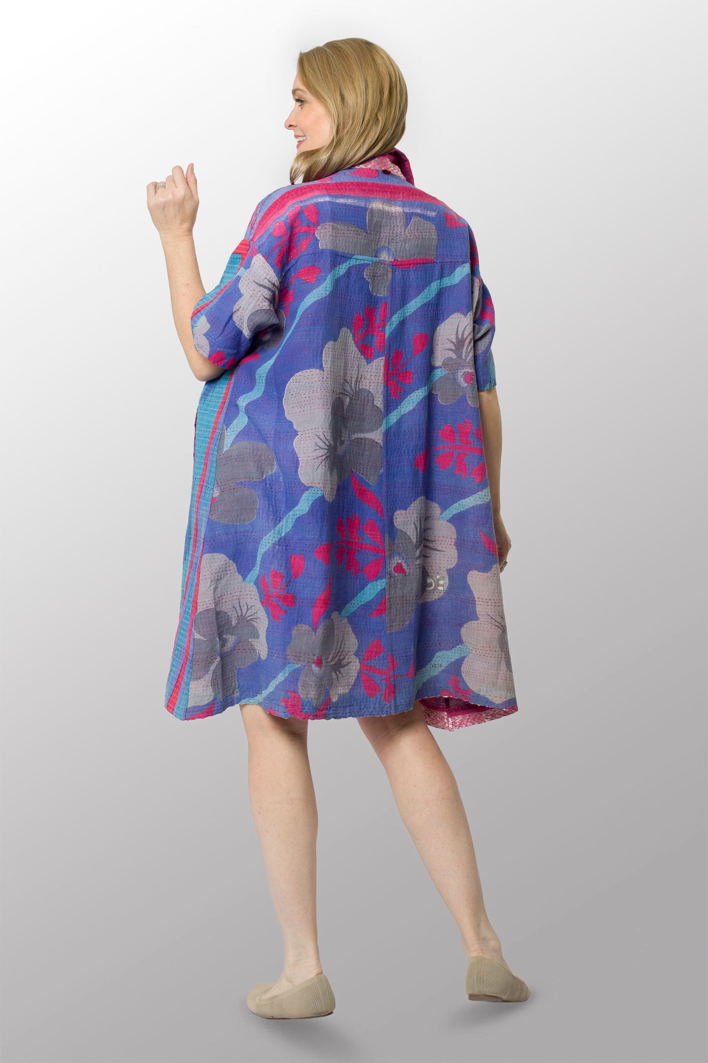 VINTAGE COTTON KANTHA HALF SLV. SHIRT DRESS - cv2429-0024a -