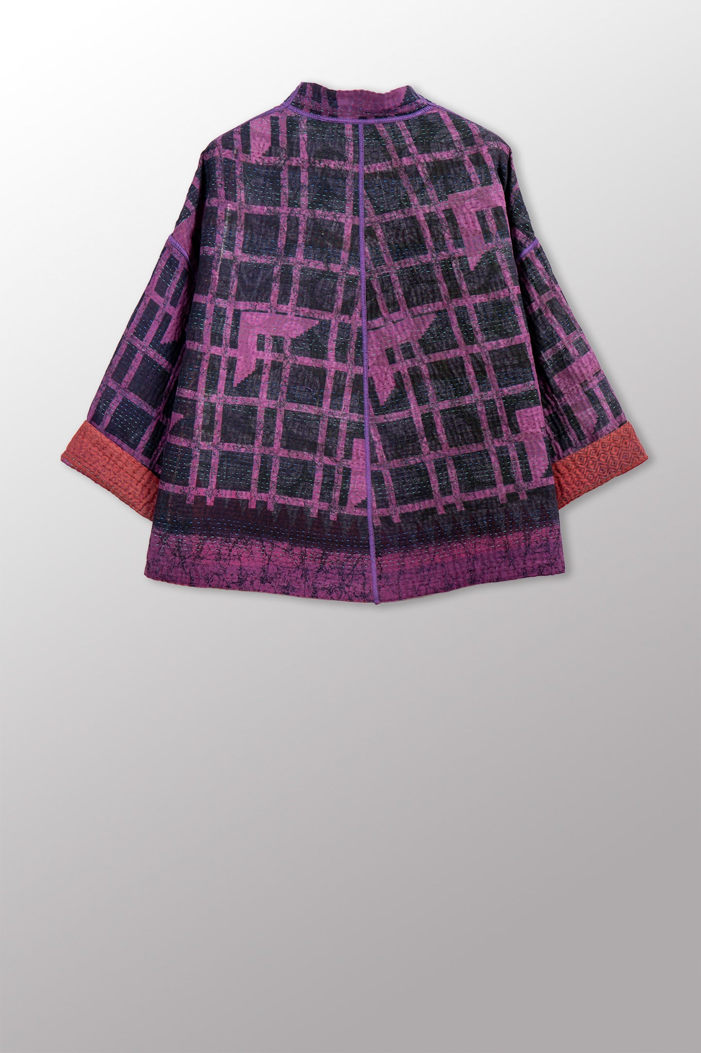 COTTON OVERDYE KANTHA STAND COLLAR CROPPED JKT - ov4034-cprp001a -