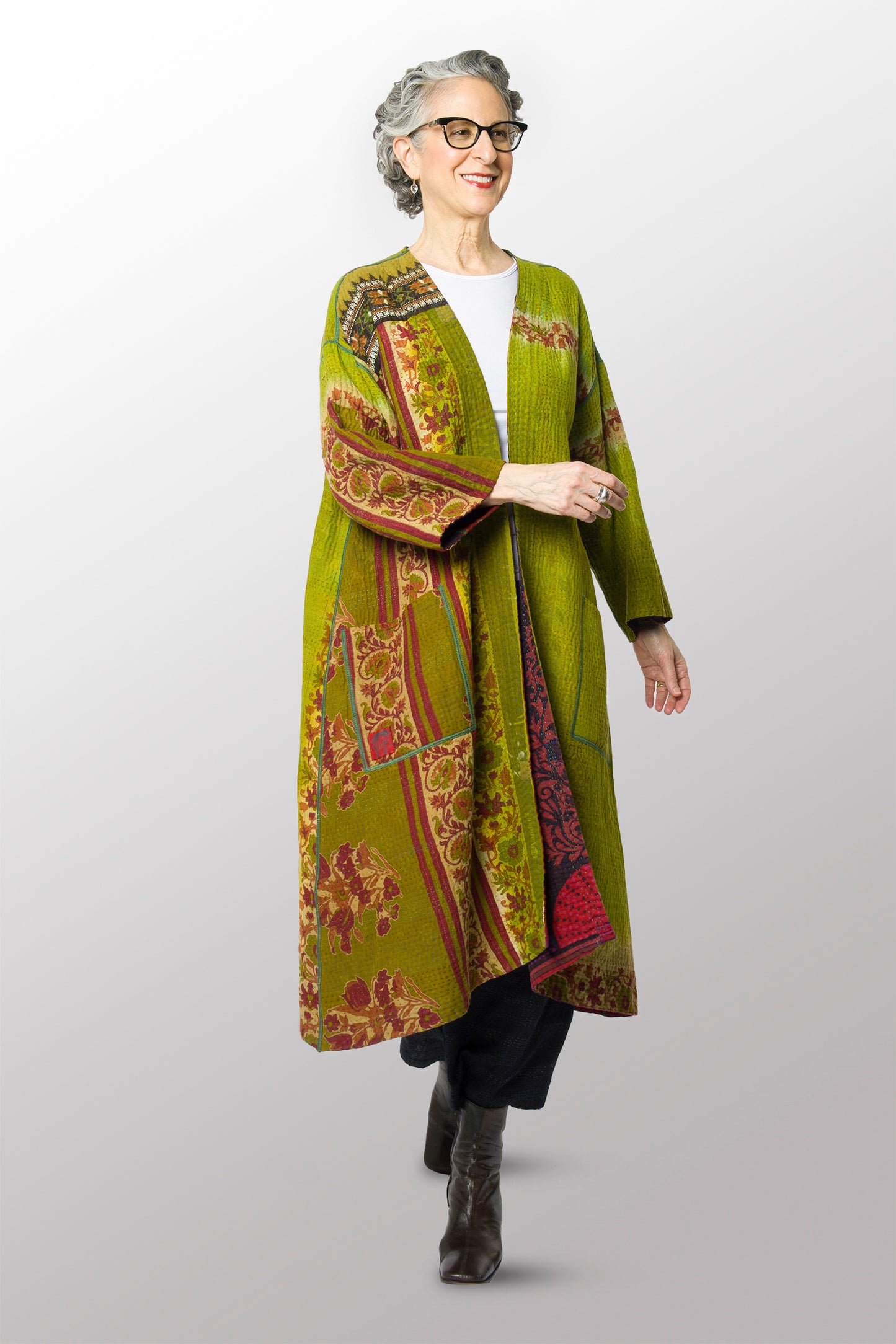 VINTAGE COTTON KANTHA LONG DUSTER - cv4328-0012a -