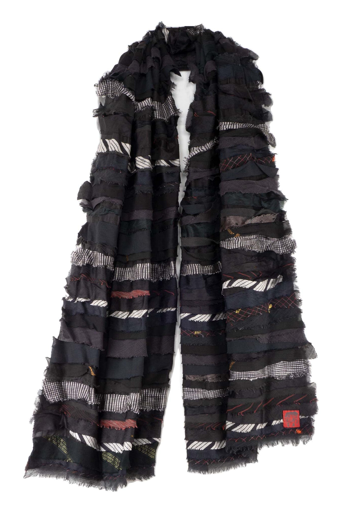 WAVY STRIPE KANTHA SHAWL LARGE - wv2803-blk -