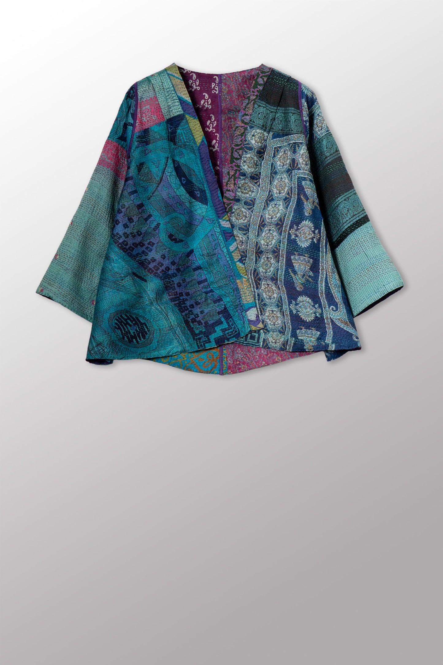 VINTAGE SILK KANTHA BELL SHAPE JKT - sv2048-0006a -