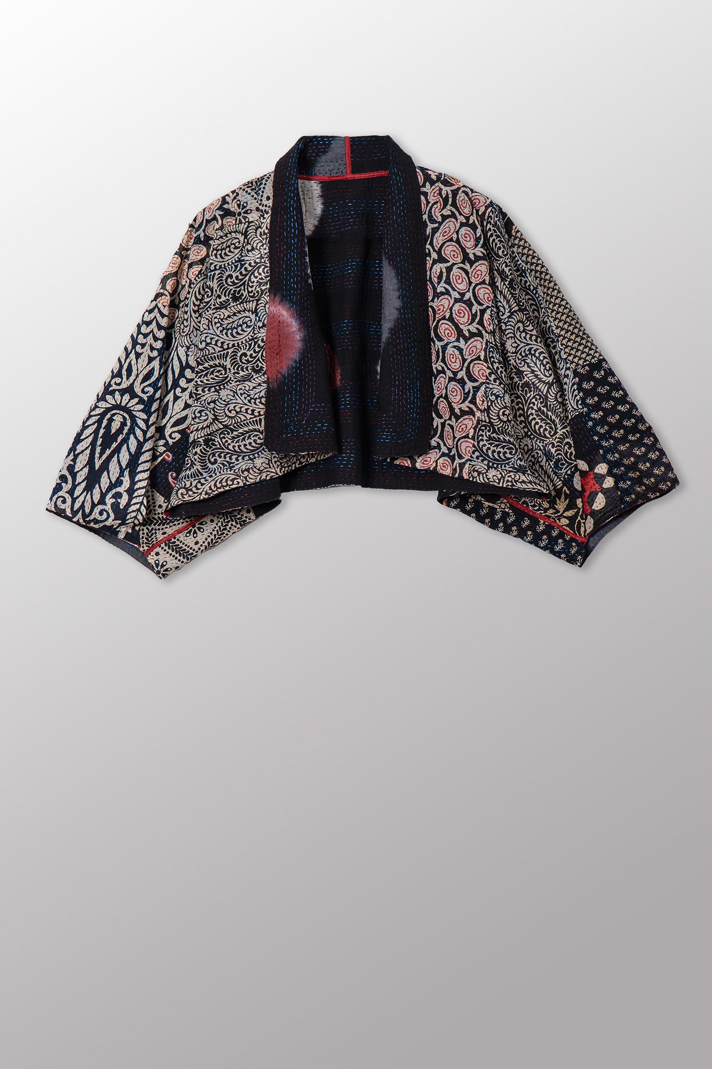 PATCH & CIRCLE PRINT KANTHA PUFF SLV. SHRUG - pc2062-blk -