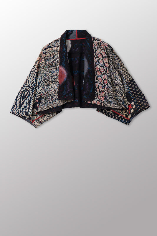PATCH & CIRCLE PRINT KANTHA PUFF SLV. SHRUG - pc2062-blk -