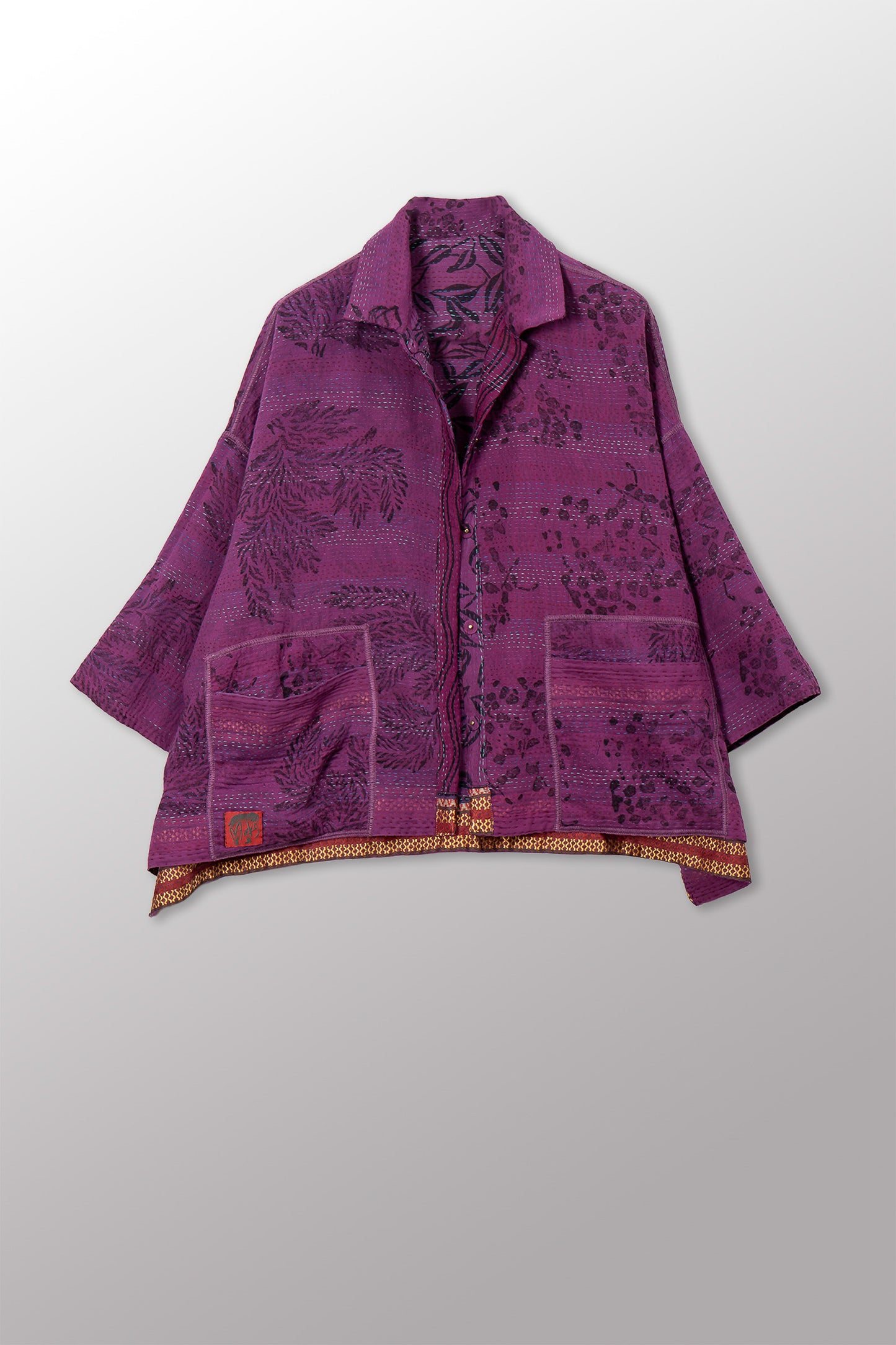 VINTAGE COTTON & NEW VOILE KANTHA CROPPED TENT SHIRT - cn2596-0005a -