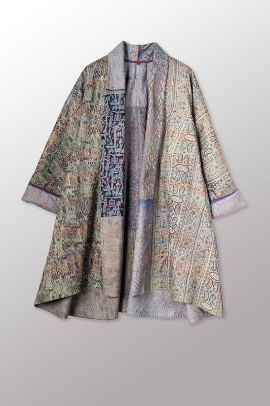 VINTAGE SILK KANTHA KIMONO LONG JKT - sv2005-0081a -