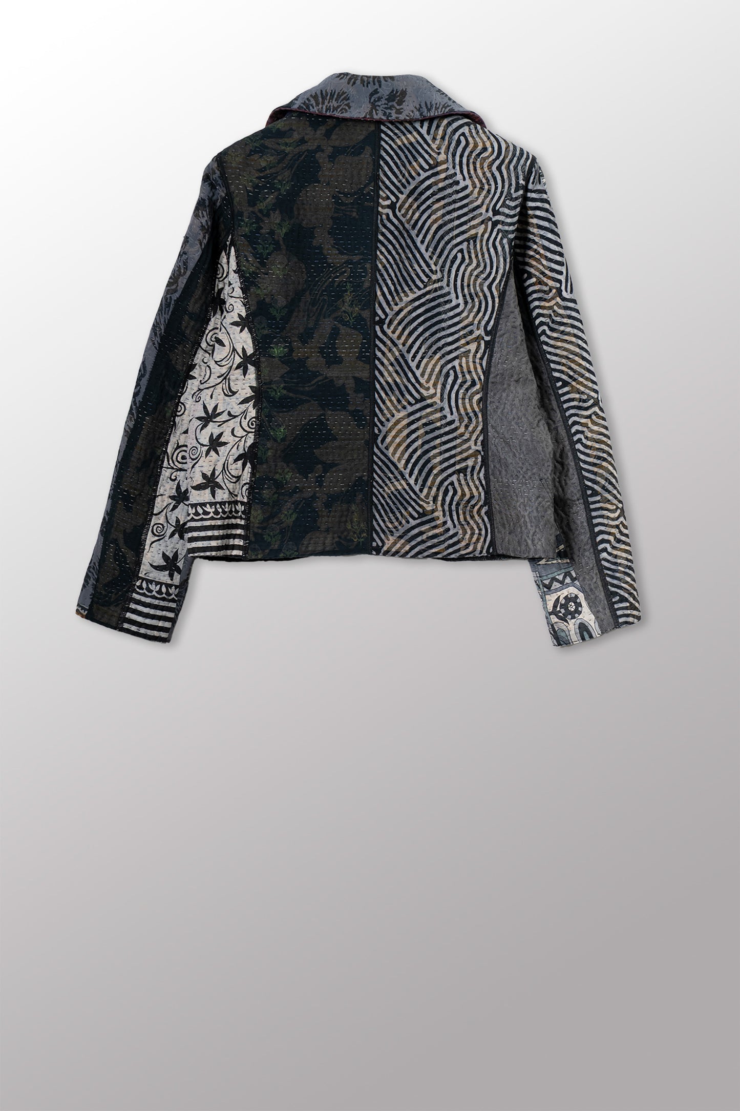 JACQUARD SILK KANTHA CROPPED BASIC JACKET - js4096-cblk001s -