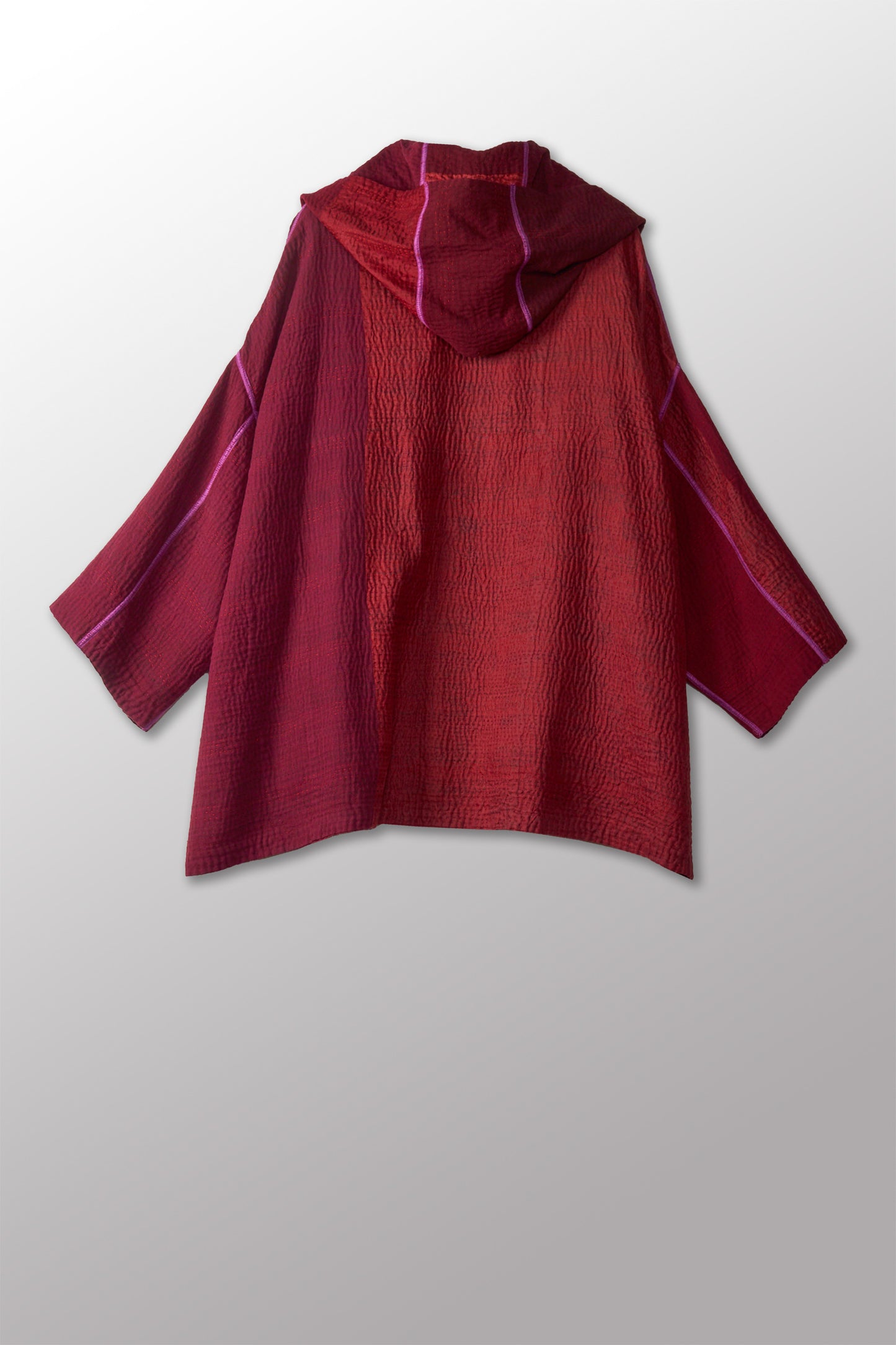 JAIPUR PATCH KANTHA HOODIE PONCHO - jp4064-red -