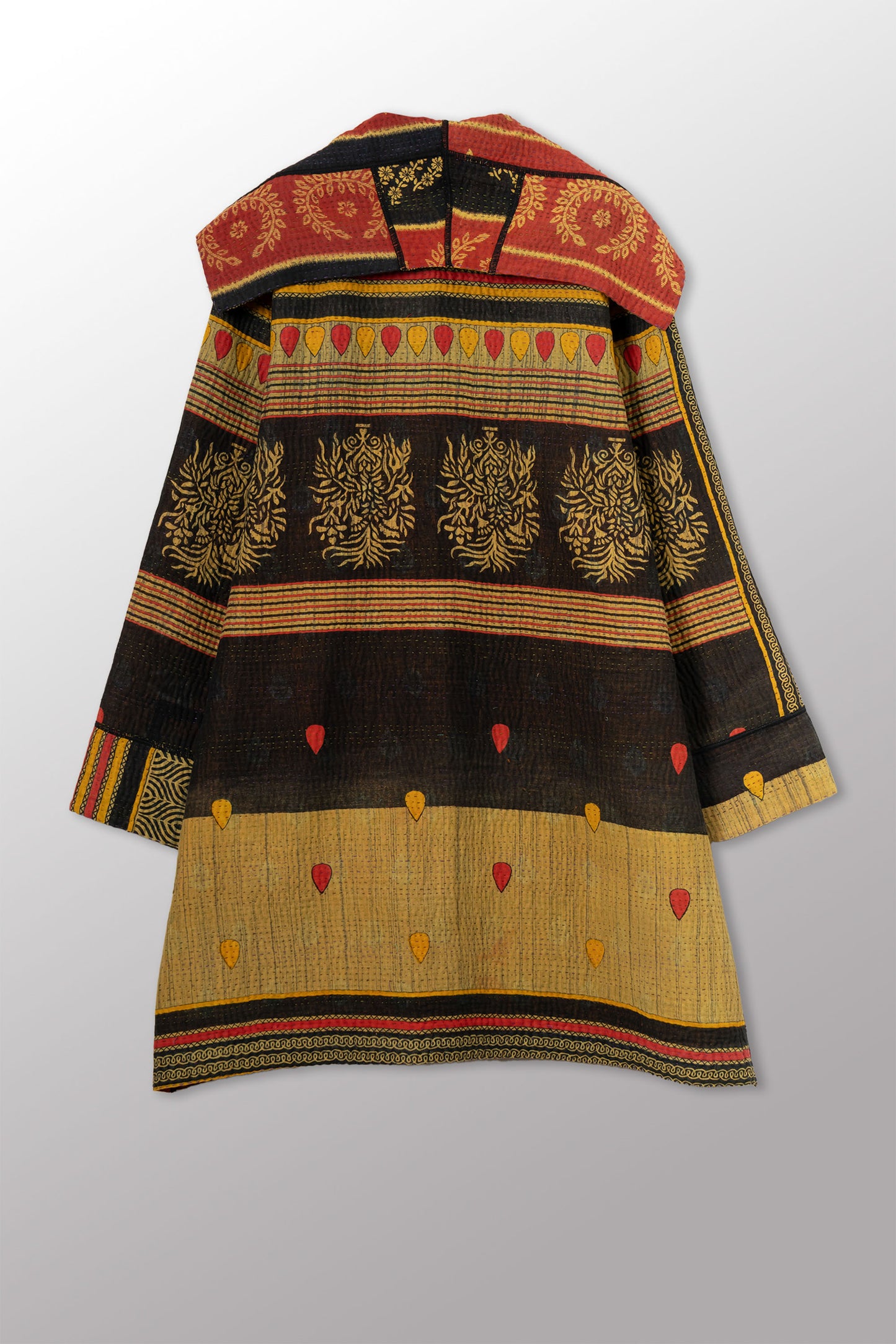 VINTAGE COTTON KANTHA POCKET MEDIUM COAT - cv4316-0052m -