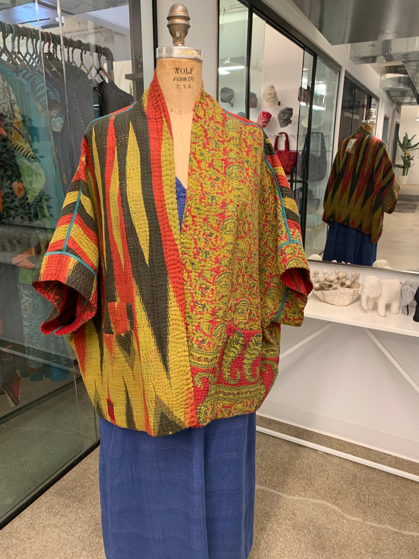 COTTON OVERDYE KANTHA MINI PONCHO - ov4060-cgrn001a -