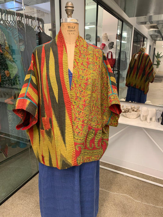 COTTON OVERDYE KANTHA MINI PONCHO - ov4060-cgrn001a -