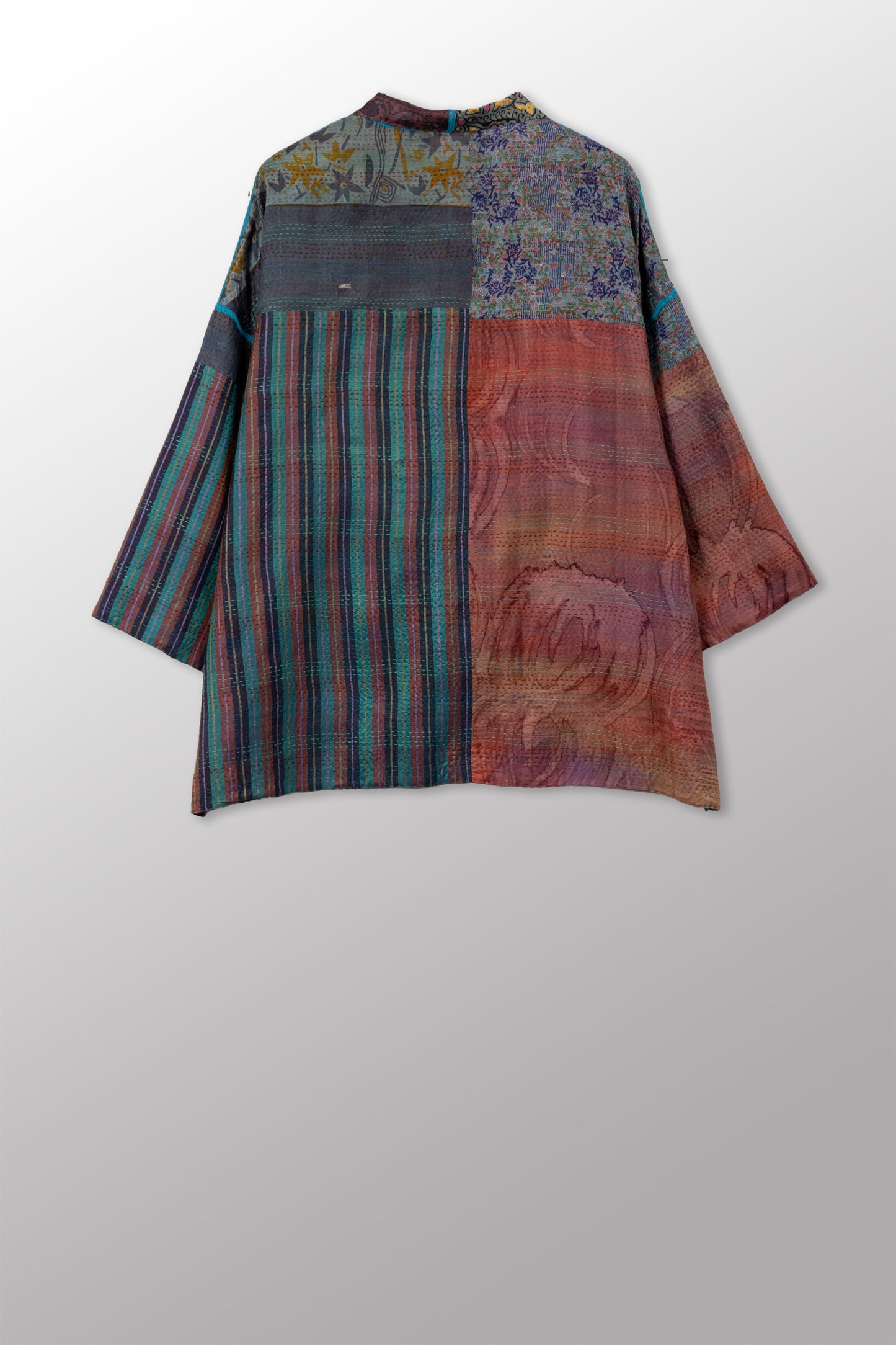 VINTAGE SILK KANTHA MINI KIMONO JKT - sv2055-0008a -