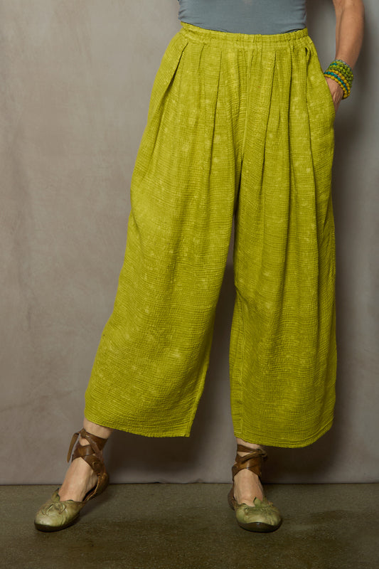 SAND SUN DYE RIPPLE KANTHA TUCKED GATHER PANTS - rs2677-lim -