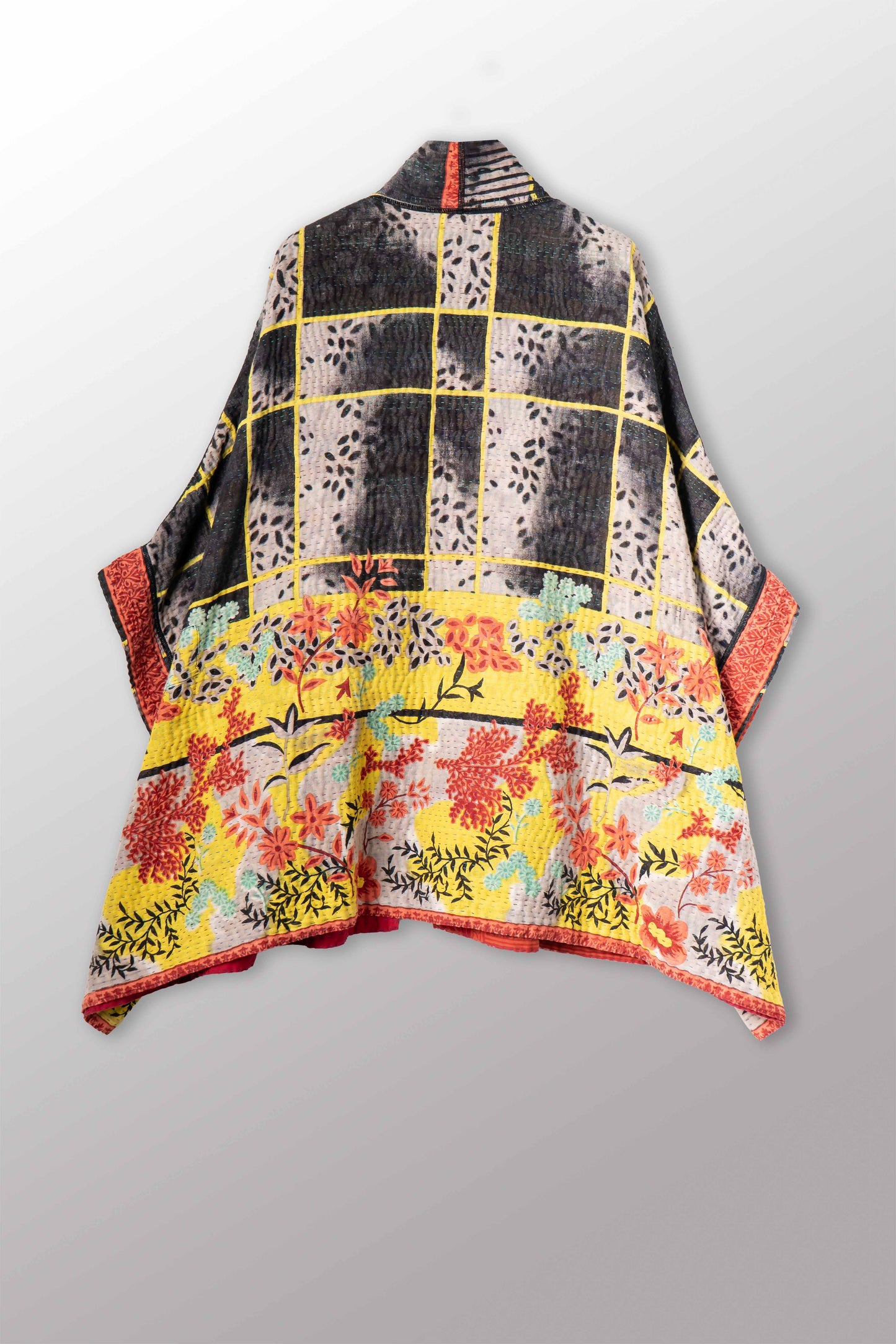 VINTAGE COTTON KANTHA DOUBLE COLLAR PONCHO - cv4323-0055a -