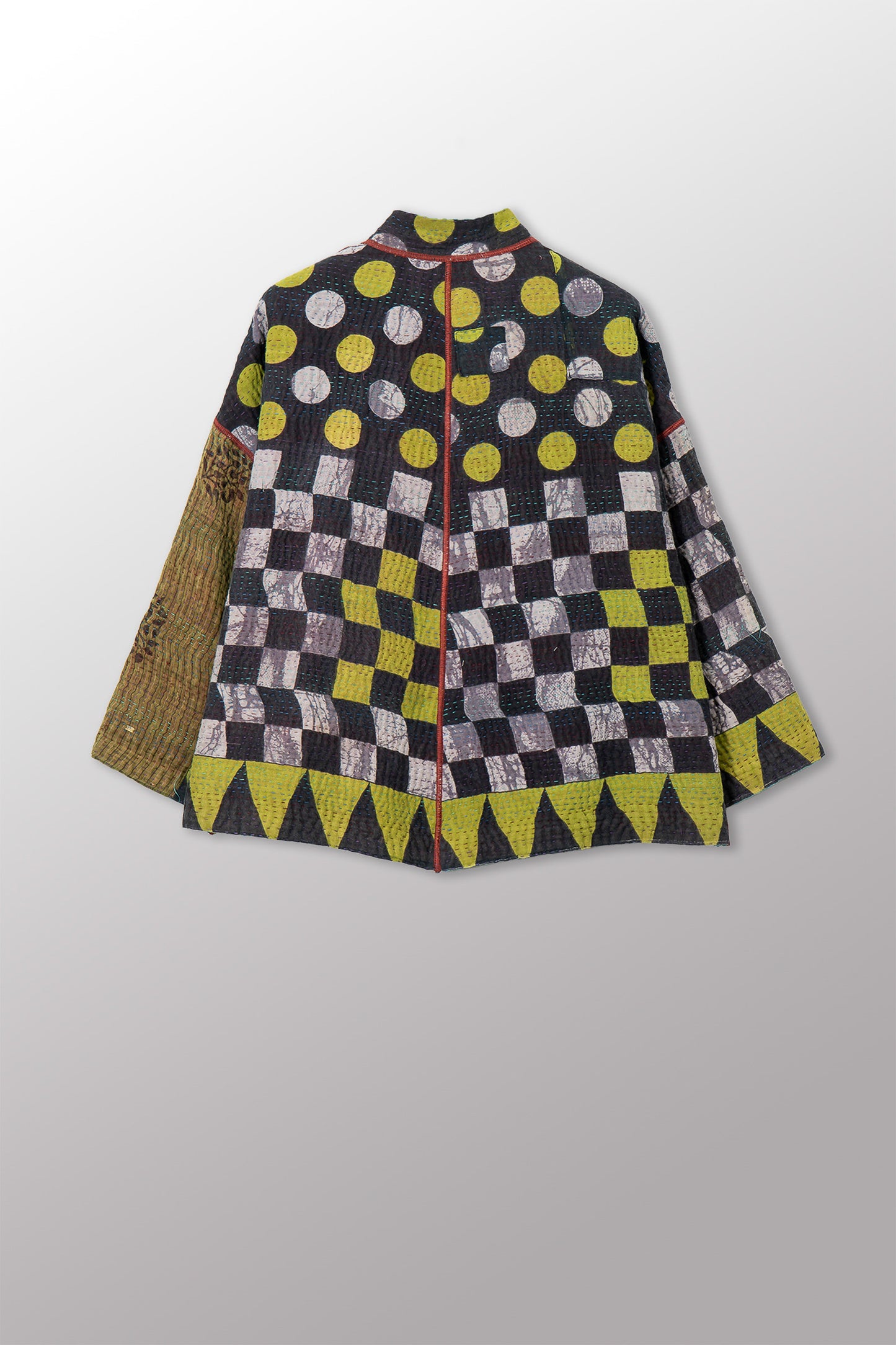 VINTAGE COTTON KANTHA STAND COLLAR CROPPED JKT - cv4034-0163a -