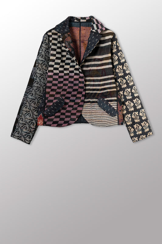 JACQUARD SILK KANTHA CROPPED BASIC JACKET - js4096-cbkg001m -