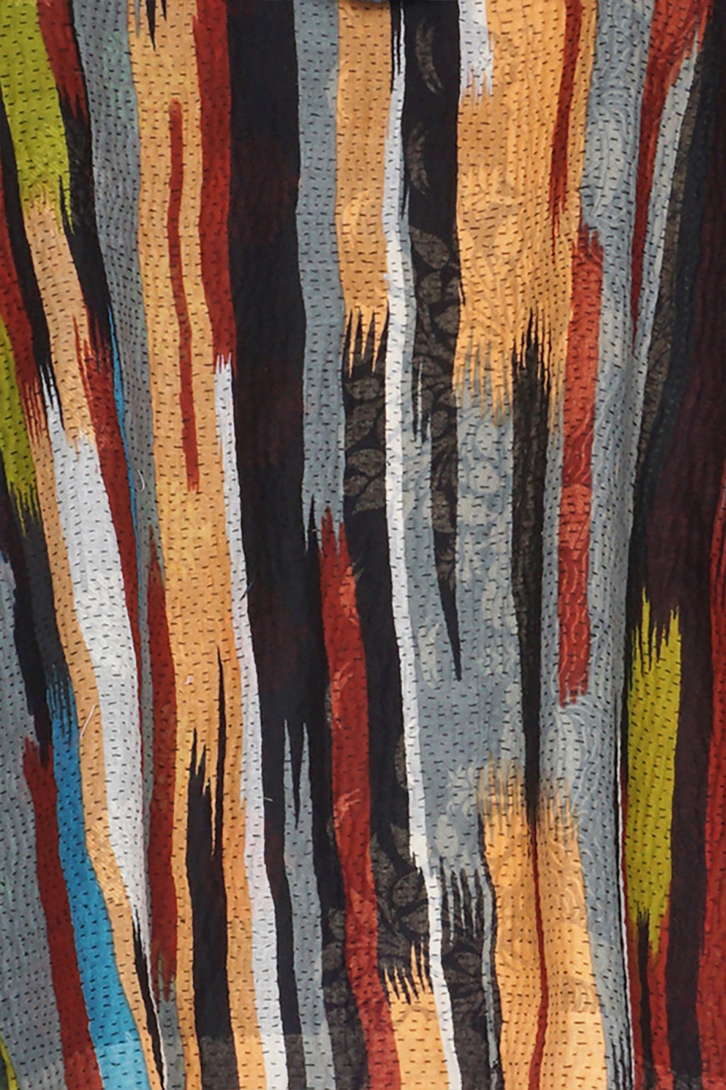 IKAT STRIPE KANTHA HOODIE PONCHO - is4064-red -