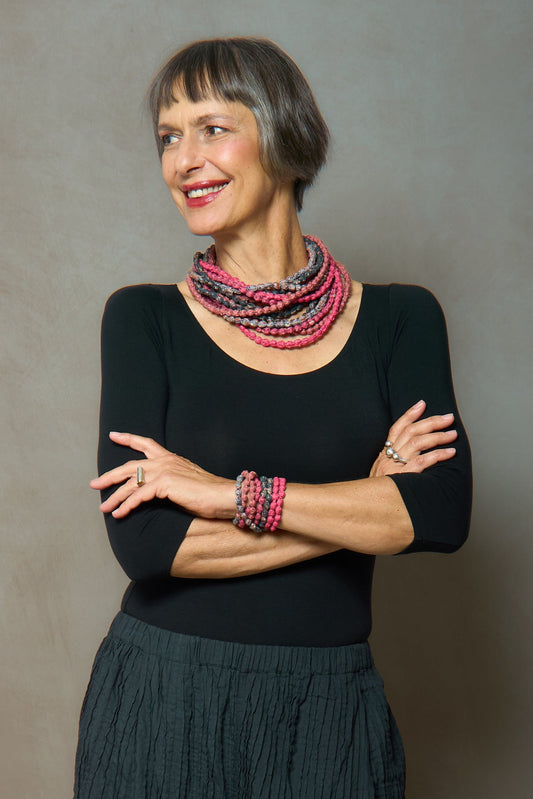 VINTAGE SILK KANTHA 5 STRAND NECKLACE - sv2730-pik -