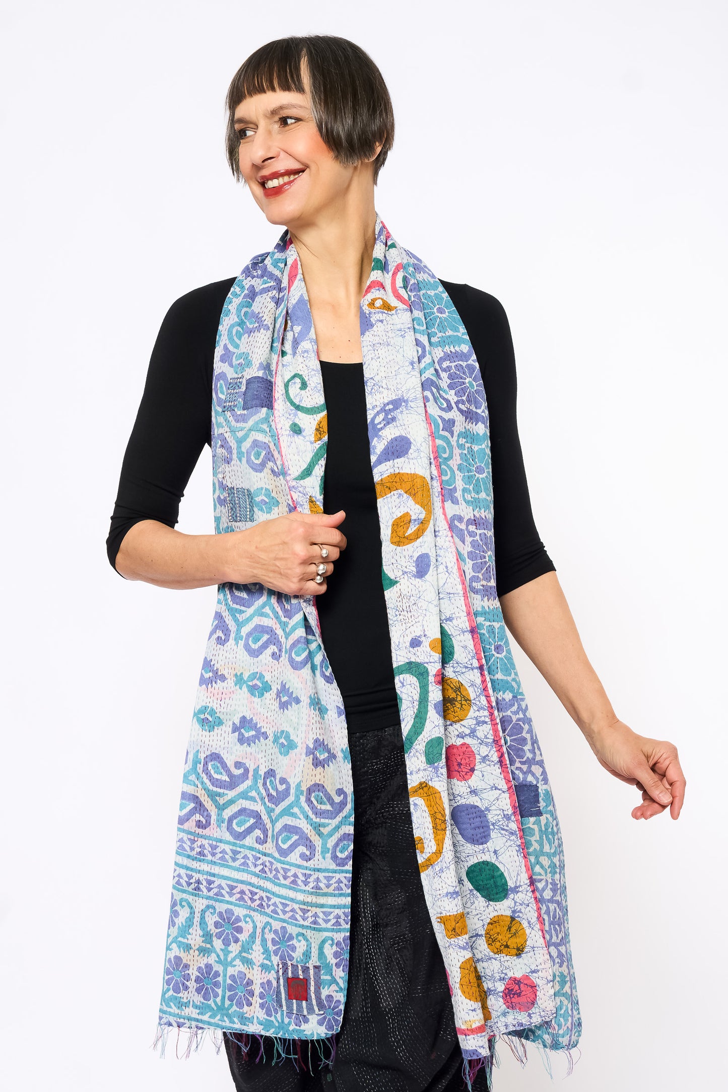 VINTAGE COTTON KANTHA SCARF STANDARD - cv2801-1006a -