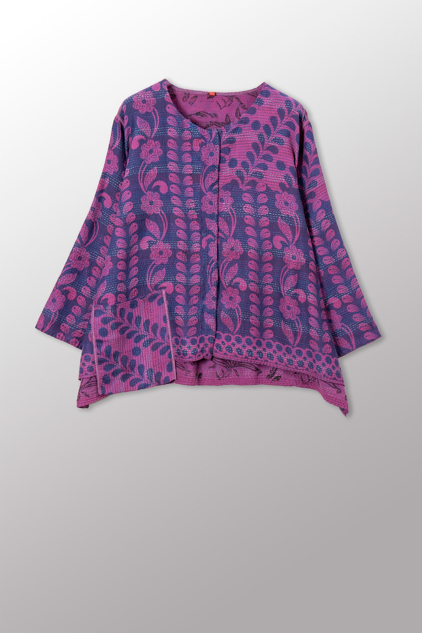VINTAGE COTTON & NEW VOILE KANTHA A-LINE SHORT JACKET - cn2019-0001a -