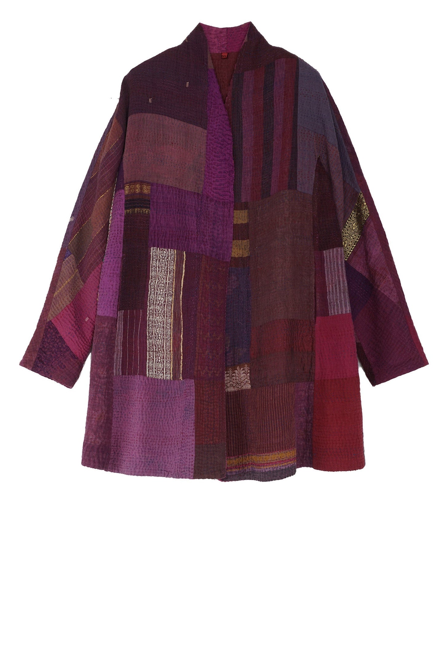 COTTON SILK SW PATCH KANTHA HIGH-NECK TOPPER - ws4045-prp -