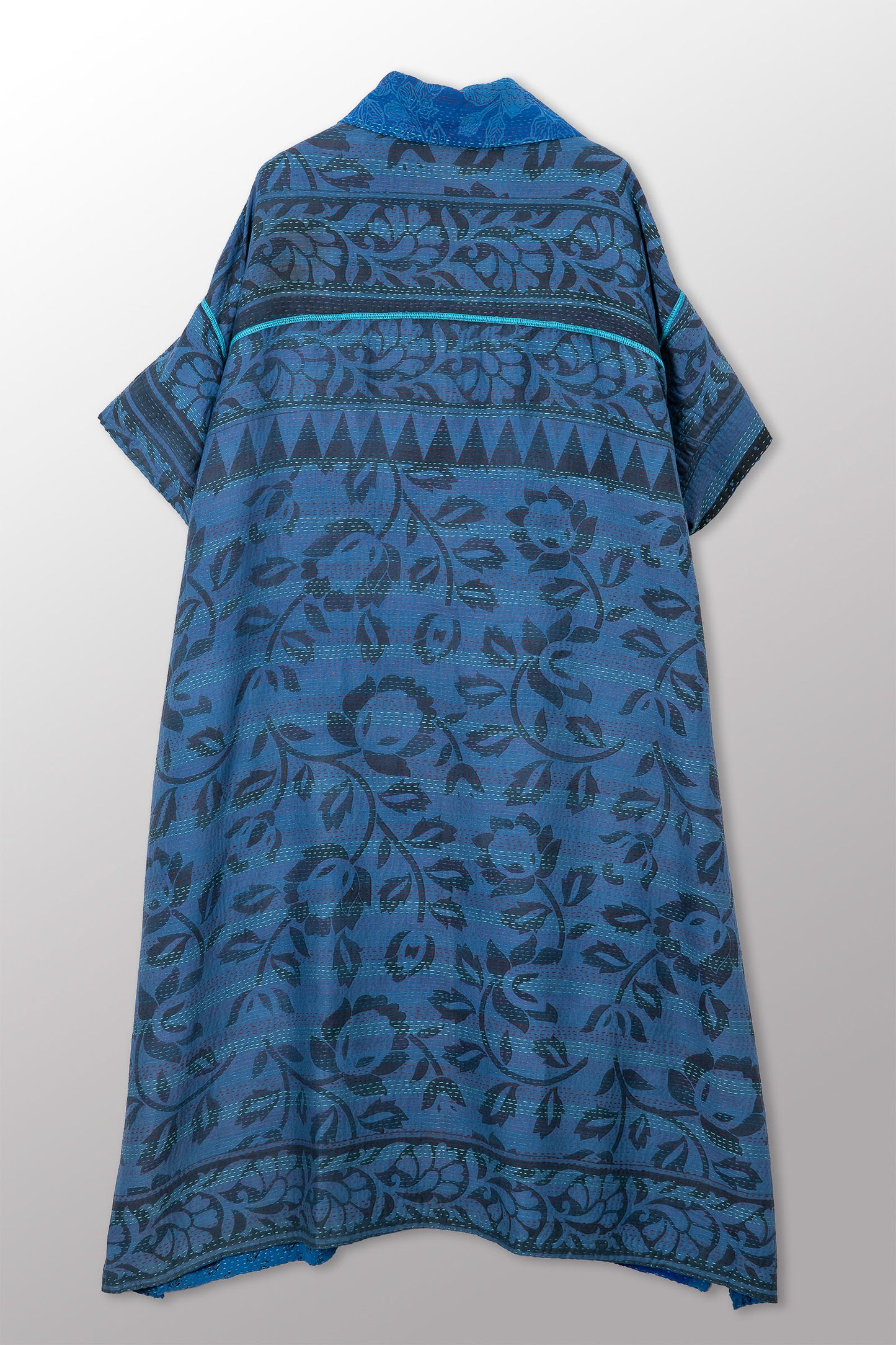 VINTAGE SILK GEORGETTE COTTON KANTHA WING COLLAR DRESS - gc2454-0001a -