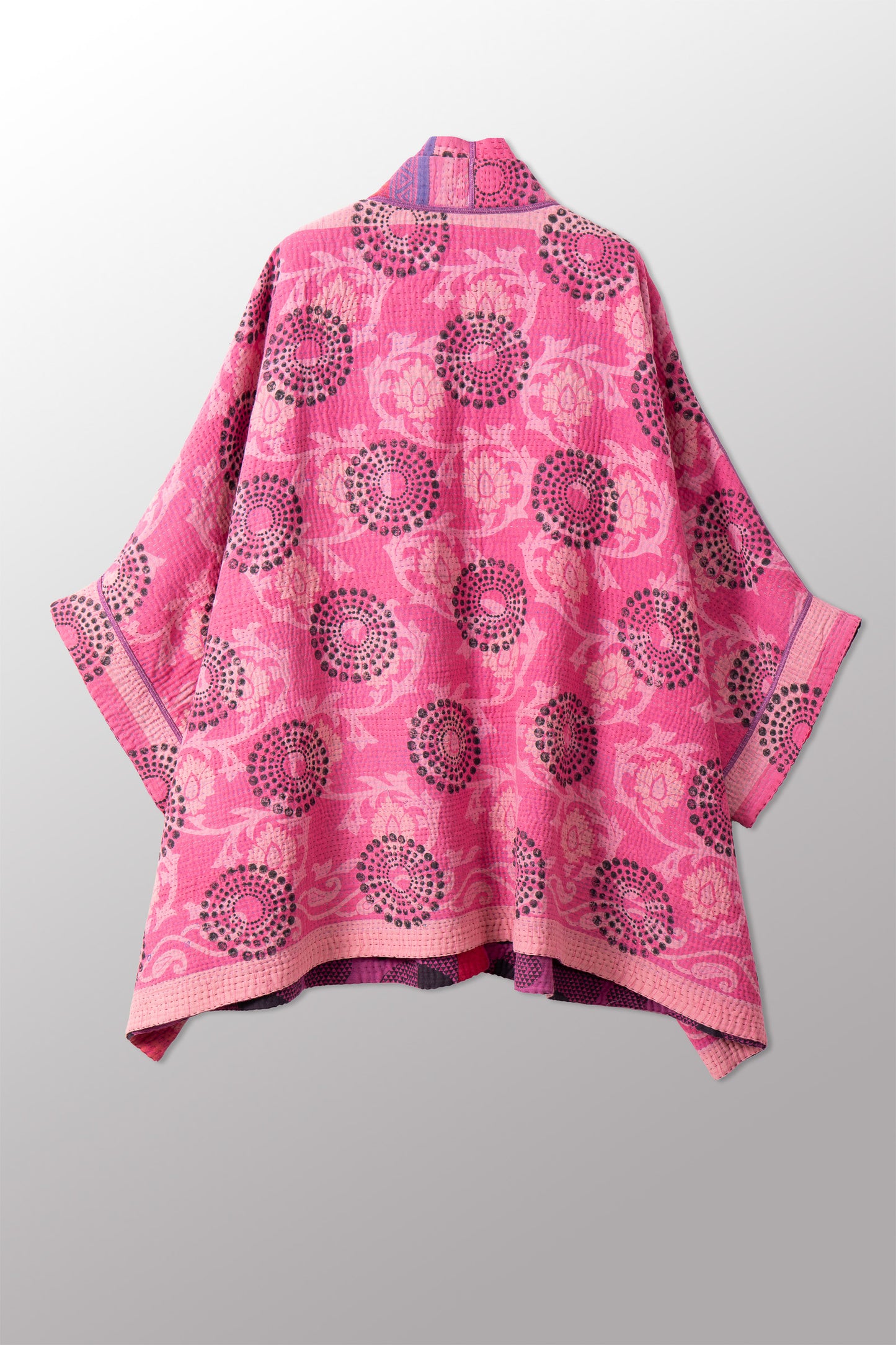 VINTAGE COTTON KANTHA DOUBLE COLLAR PONCHO - cv4323-0049a -